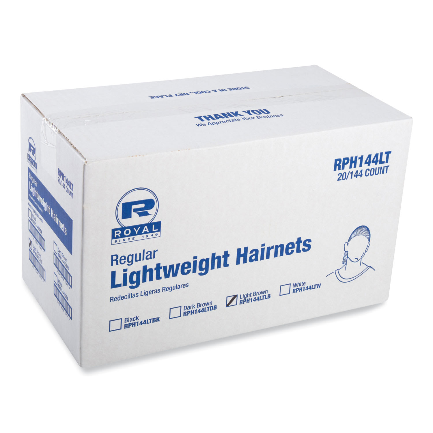 AmerCareRoyal RPPRPH144LTLB Lightweight Latex-Free Hairnets, Nylon, 24", Light Brown, 144/Box, 20 Boxes/Carton