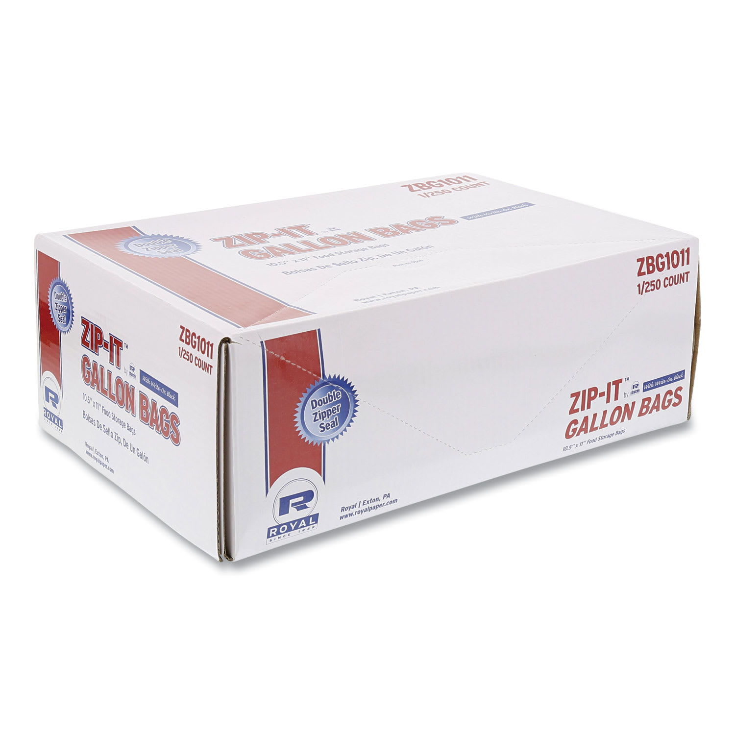 AmerCareRoyal RPPZBG1011 Zipper Bags, Gallon, 10.5" x 10.98", Clear, 250/Carton