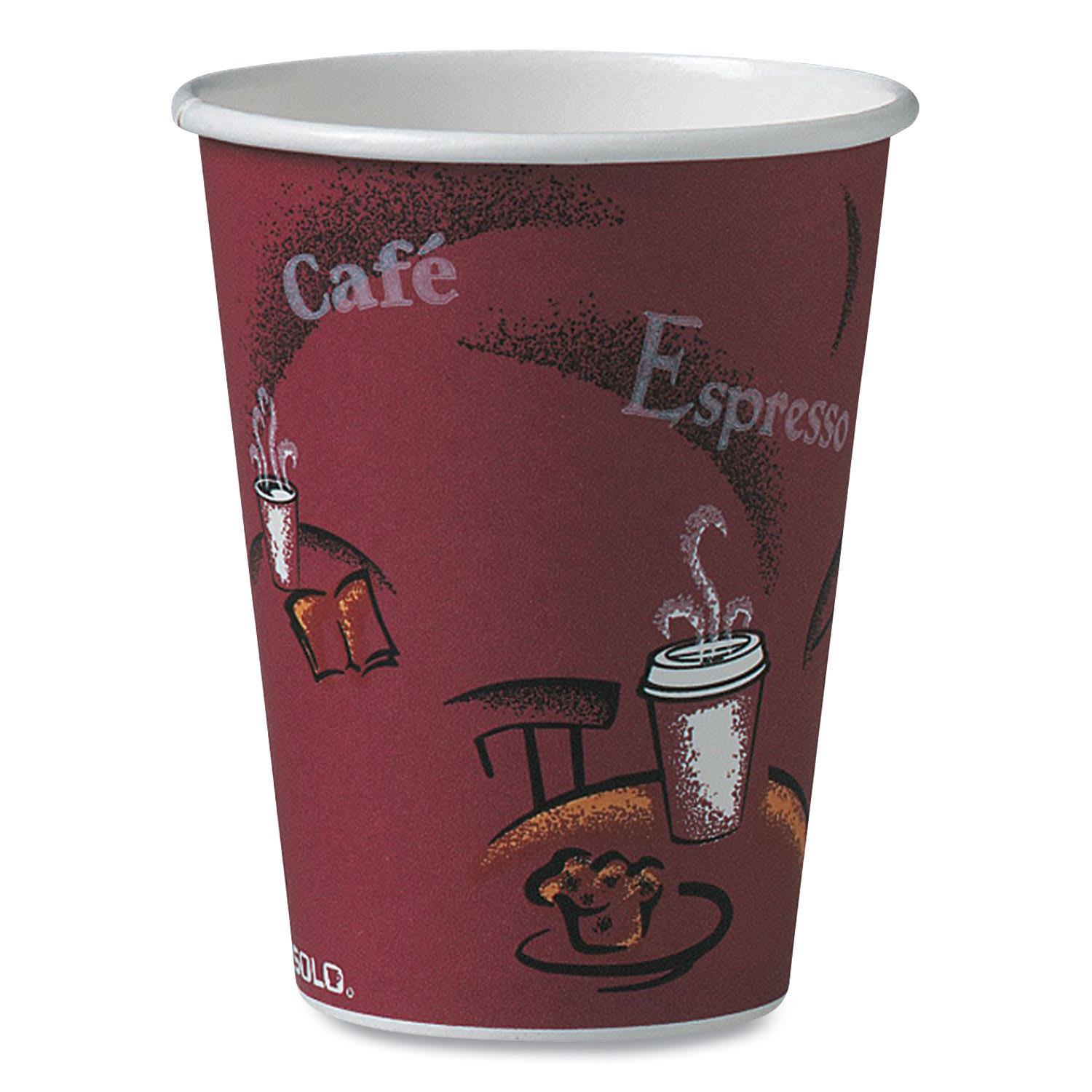 SOLO SCC412SIN Paper Hot Drink Cups in Bistro Design, 12 oz, Maroon, 50/Bag, 20 Bags/Carton