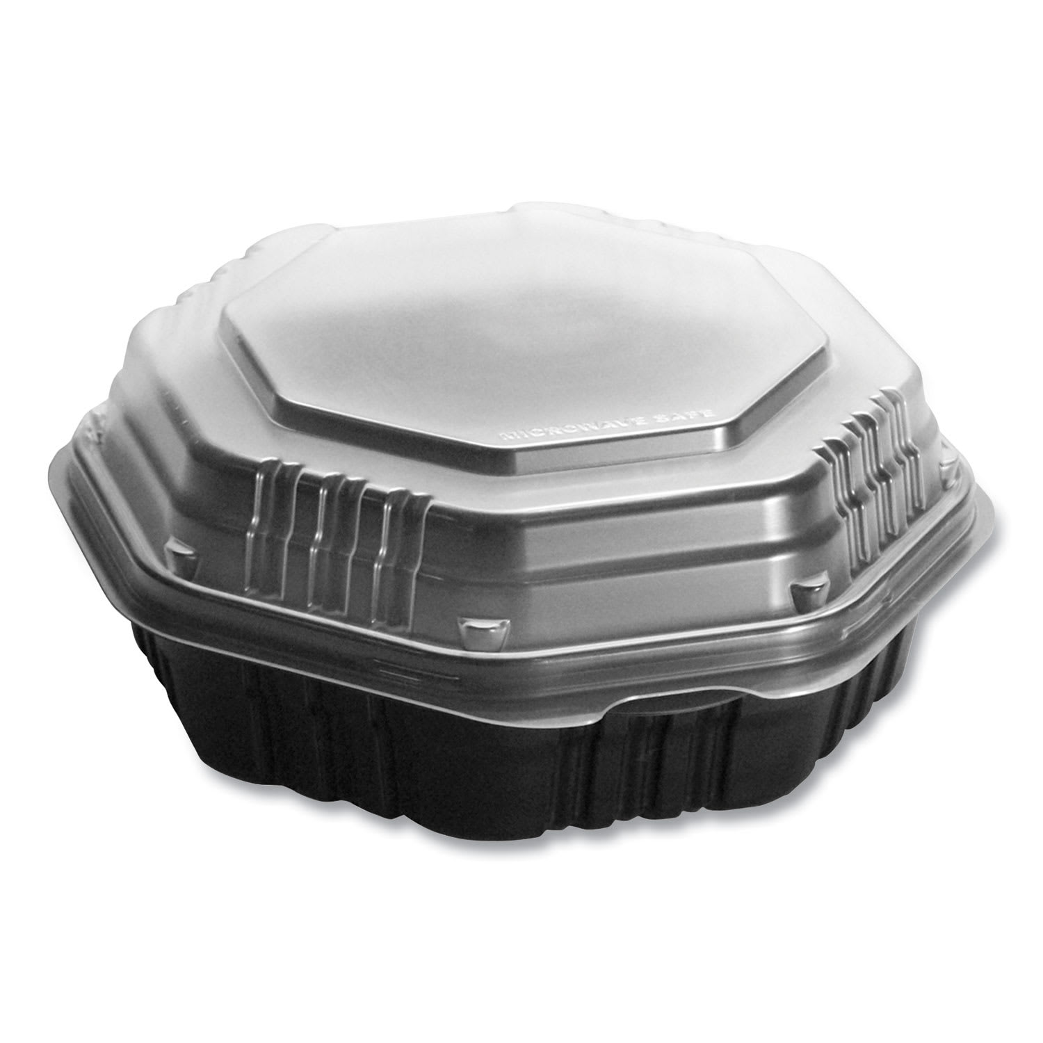 SOLO SCC807011PP94 OctaView Hinged-Lid Hot Food Containers, 7.47 x 7.94 x 3.11, Black/Clear, Plastic, 100/Carton