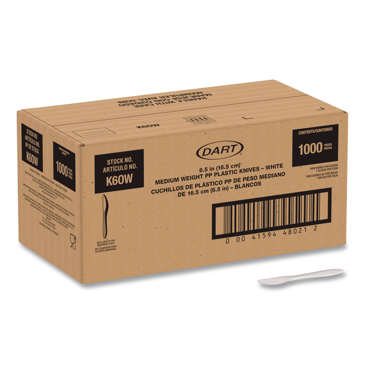 SOLO SCCK6OW Style Setter Medium Weight Polypropylene Cutlery, Knife, Plastic, White, 1,000/Carton