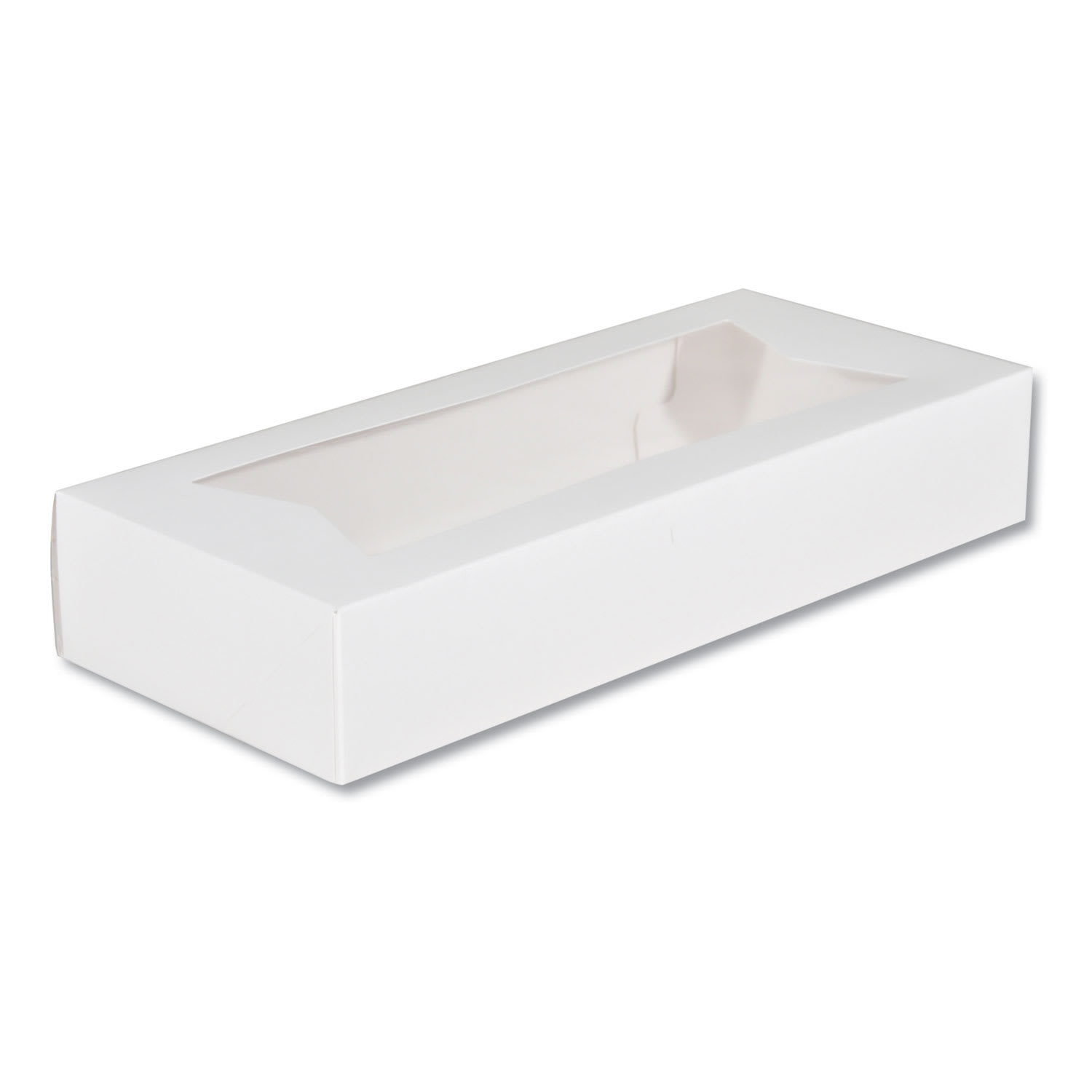 SCT SCH24243 White Window Bakery Boxes with Attached Flip Top, 4-Corner Beers Design, 12.5 x 5.5 x 2.25, White, Paper, 200/Carton