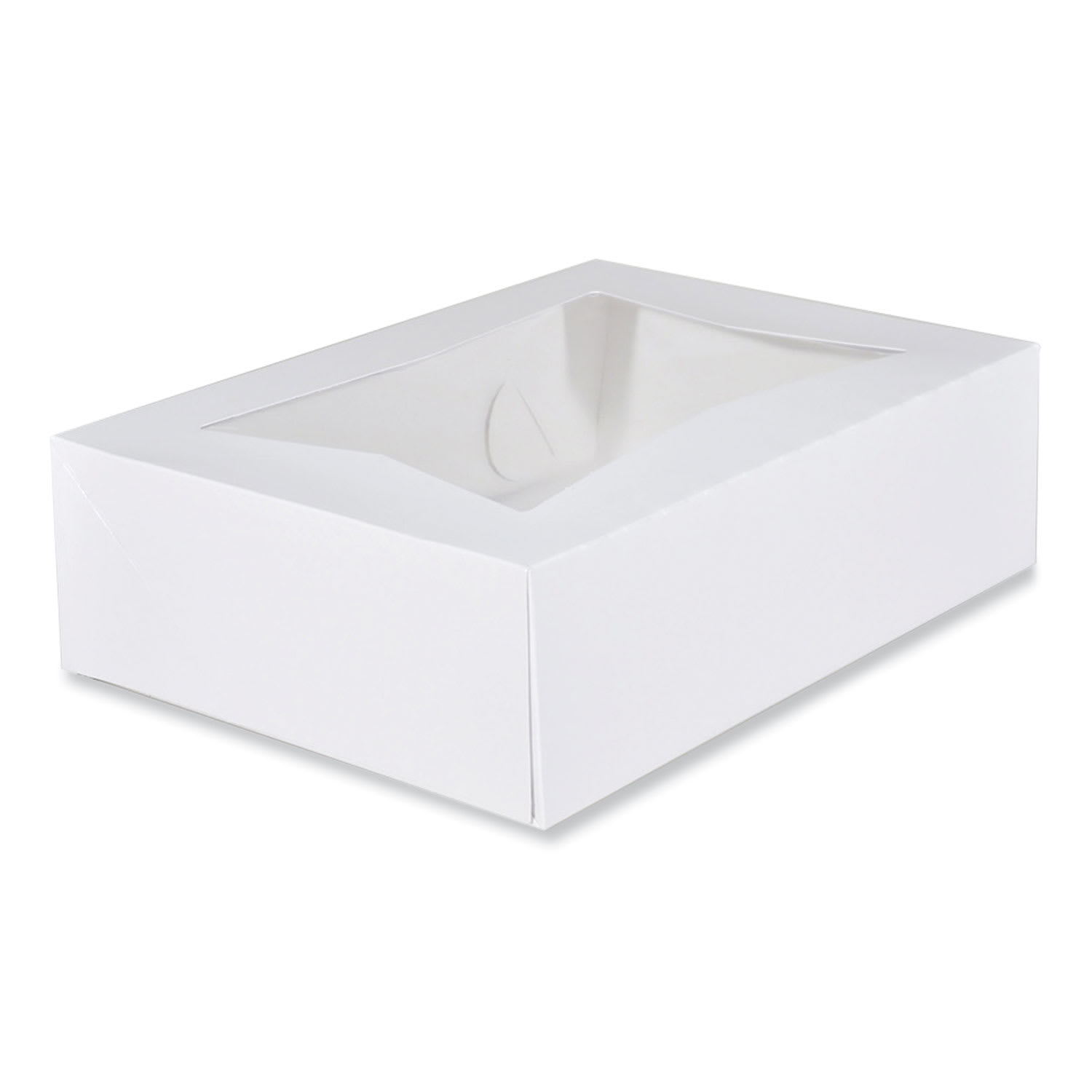 SCT SCH24263 White Window Bakery Boxes with Attached Flip Top, 4-Corner Beers Design, 14 x 10 x 4, White, Paper, 100/Carton