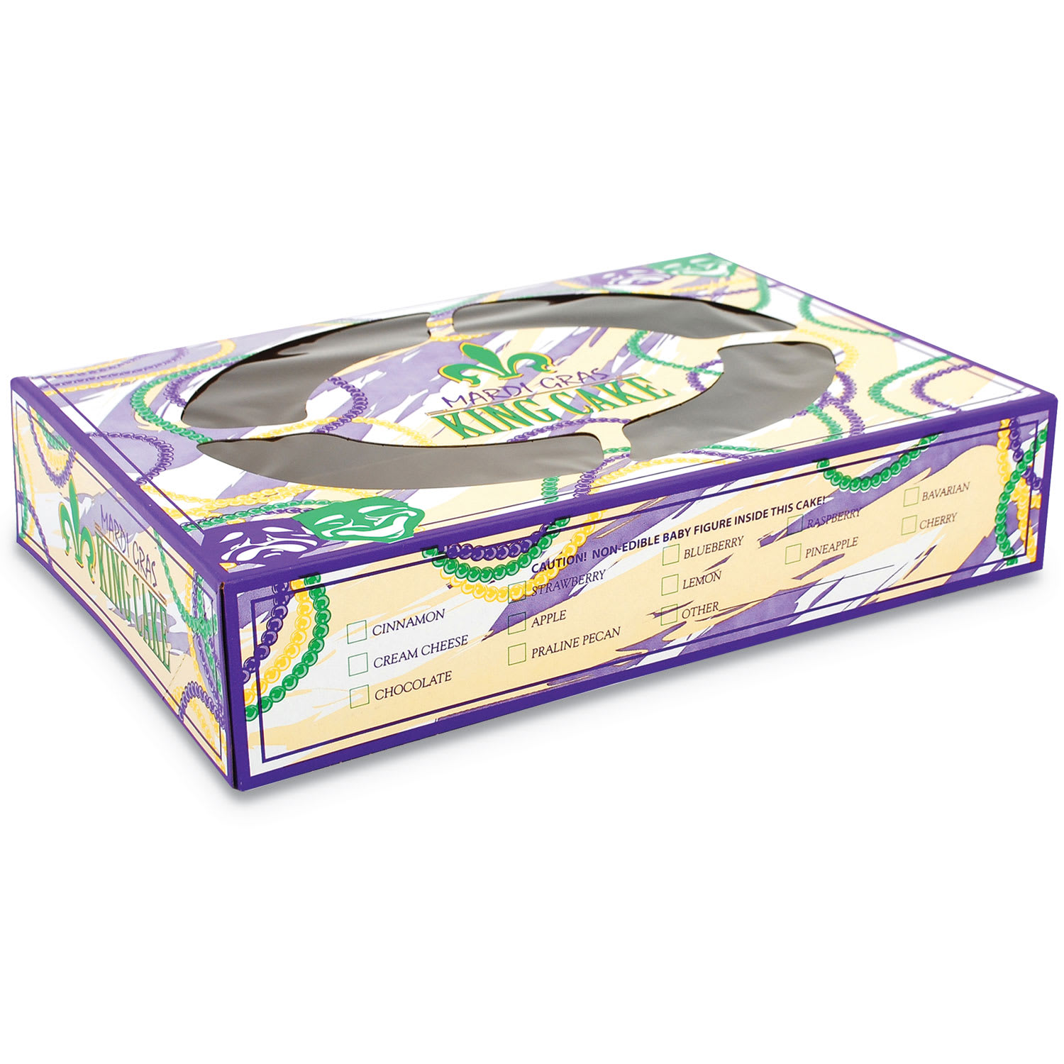 SCT SCH2487 Mardi Gras King Cake Window Boxes, 14 x 10 x 3, Green/Purple/White, Paper, 100/Carton