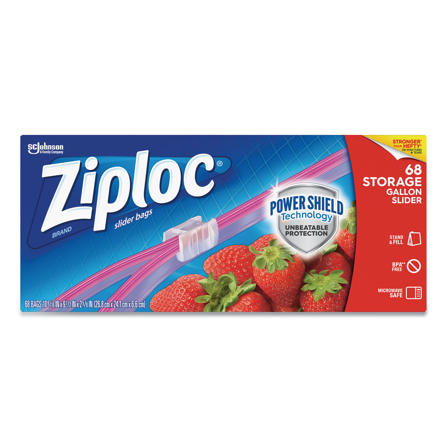 Ziploc SJN316489 Slider Storage Bags, Gallon, 9.5" x 2.63" x 10.56", Clear, 9/Carton