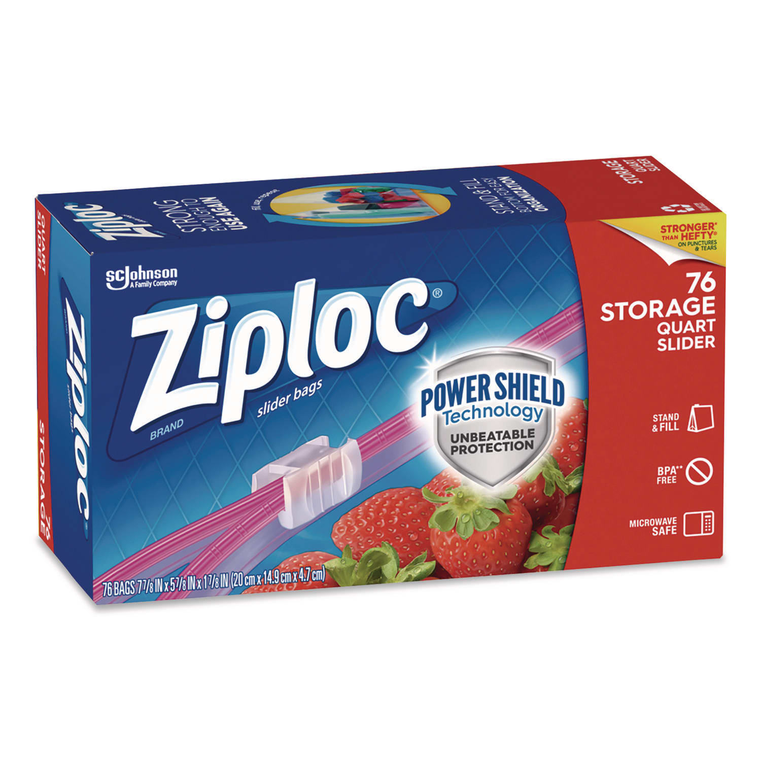 Ziploc SJN316490EA Slider Storage Bags, Quart, 5.88" x 1.88" x 7.88", Clear, 76 Bags