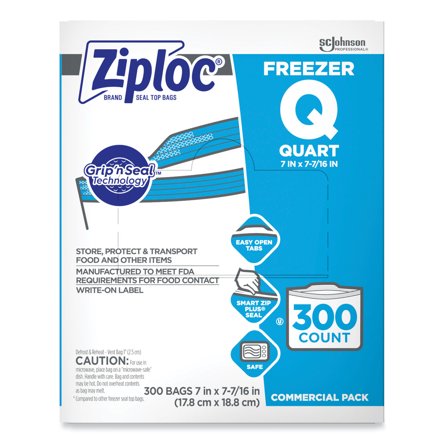 Ziploc SJN364957 Zipper Freezer Bags, 32 oz, 7" x 7.75", Clear, 300/Carton