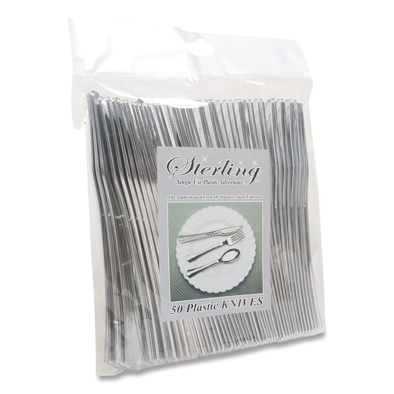 Tablemate TBL8305KSV Sterling Heavy-Duty Plastic Cutlery, Heavyweight Knife, Silver, 50/Pack