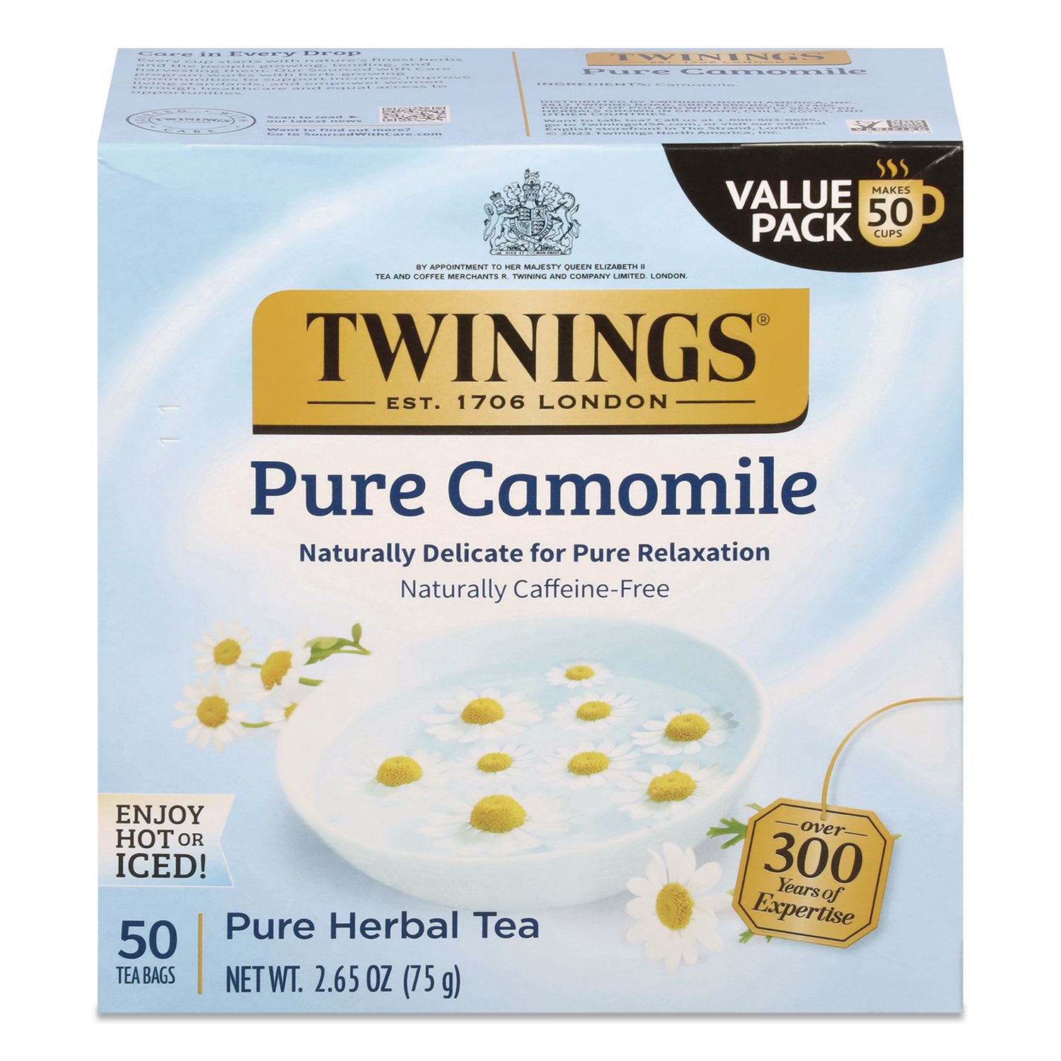 TWININGS TWGTNA53651 Tea Bags, Pure Camomile, 0.05 oz Tea Bag, 50/Box