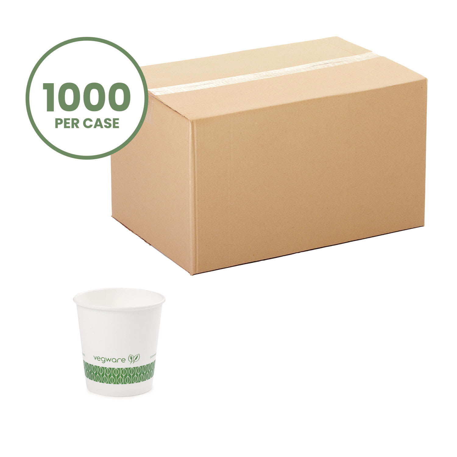 Vegware VEGLV4G 62-Series Compostable Hot Cups, 4 oz, Paper, White, 1,000/Carton