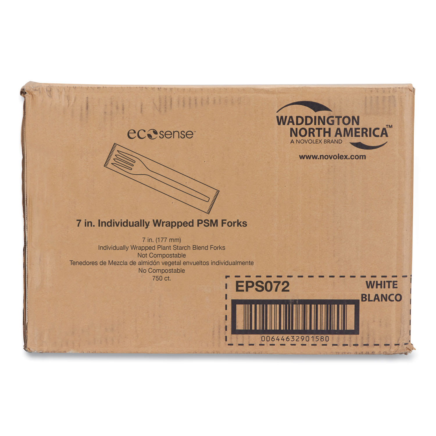 WNA WNAEPS072 EcoSense Renewable Plant Starch Cutlery, Individually Wrapped, Mediumweight Fork, Plastic, Natural, 750/Carton