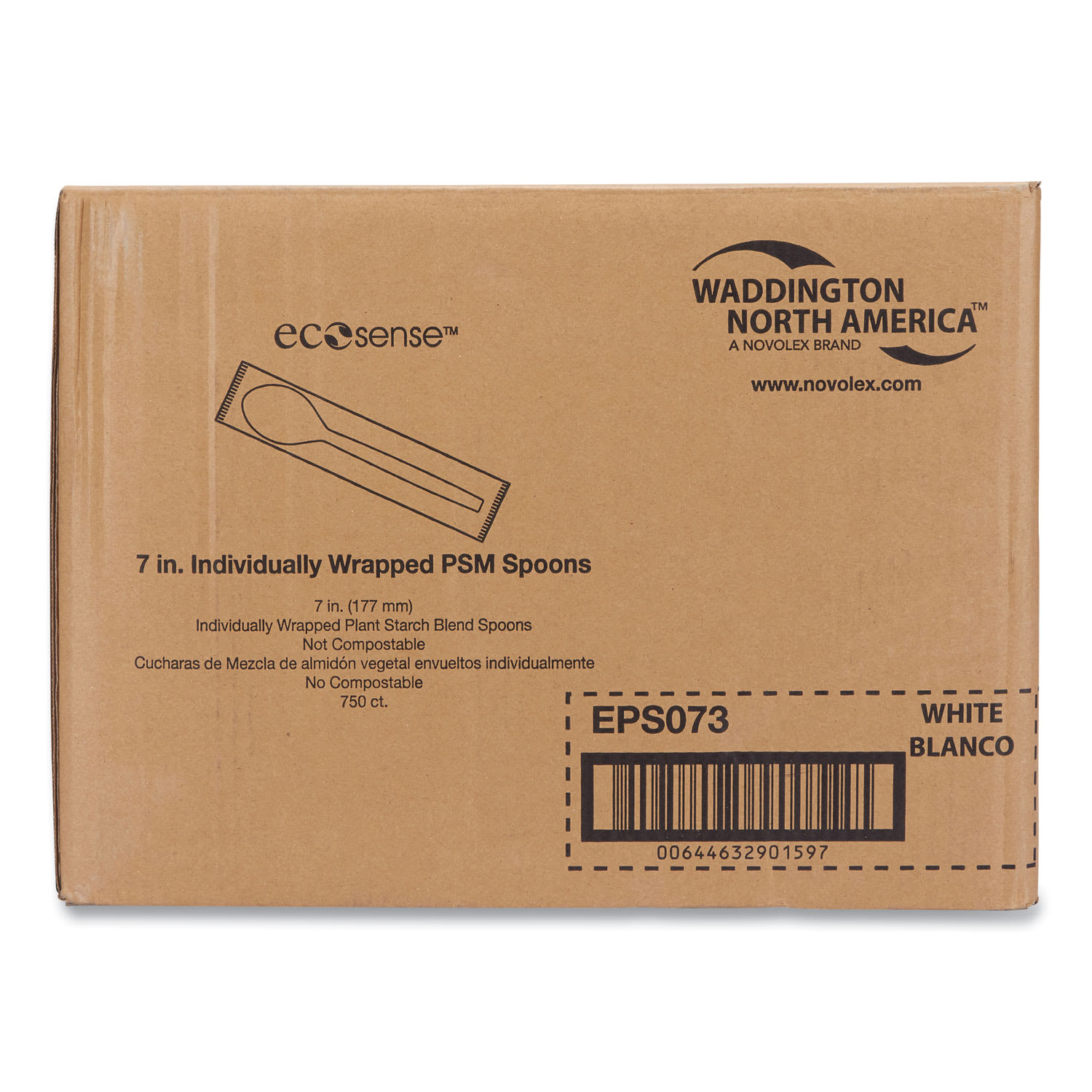 WNA WNAEPS073 EcoSense Renewable Plant Starch Cutlery, Individually Wrapped, Mediumweight Spoon, Plastic, Natural, 750/Carton