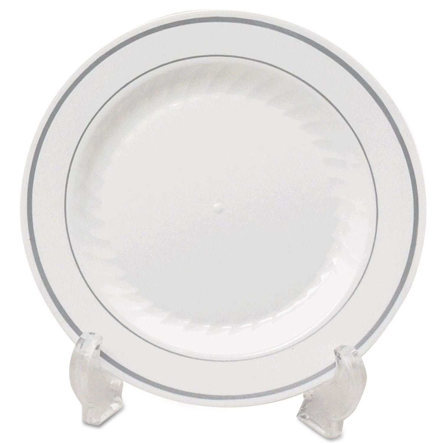 WNA WNAMP9WSLVR Masterpiece Plastic Dinnerware, Plate, 9" Dia, White/silver, 12/pack, 10 Packs/carton