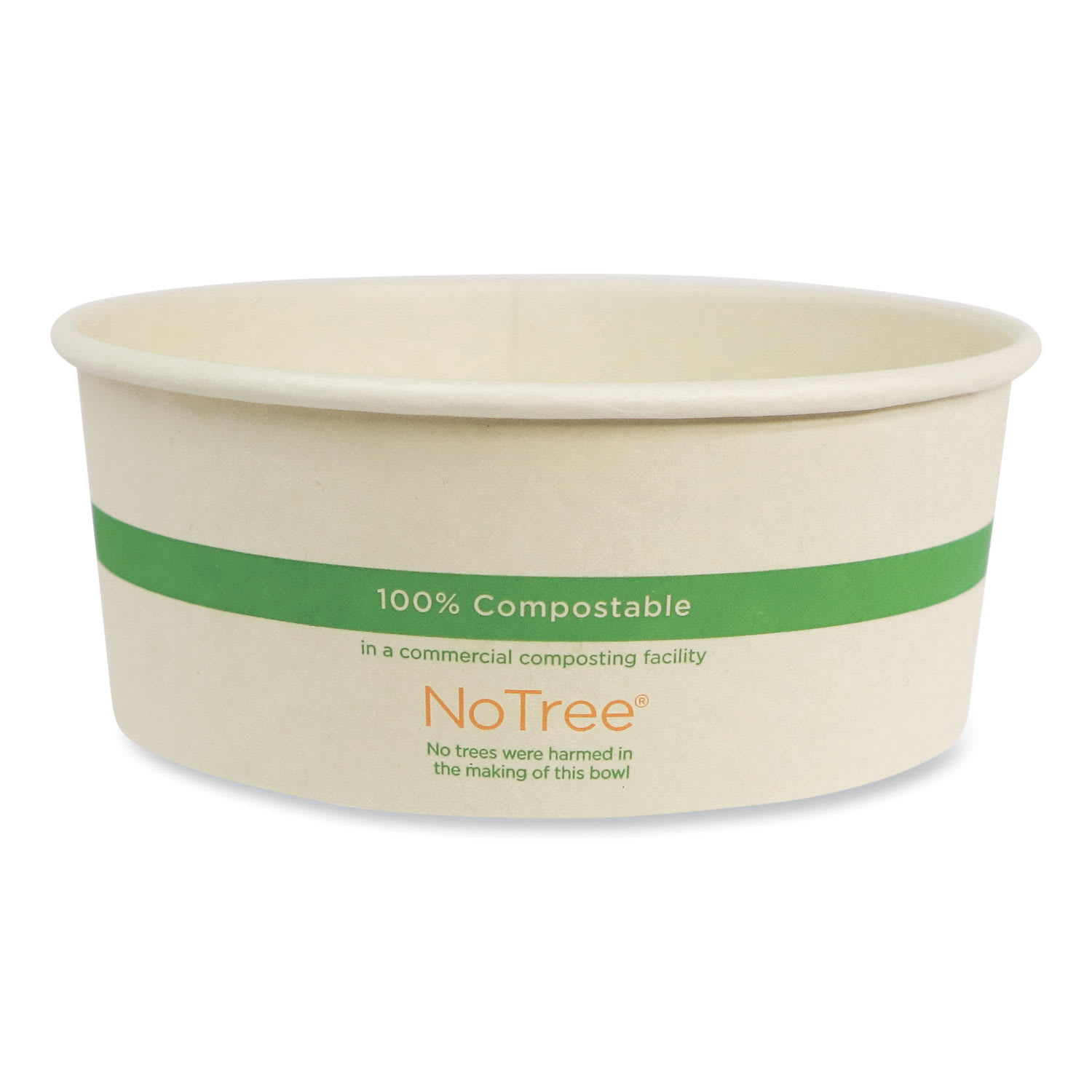 World Centric WORBONT24W No Tree Wide Paper Bowls, 24 oz, 5.9" Diameter x 2.4" h, Natural, Sugarcane, 300/Carton