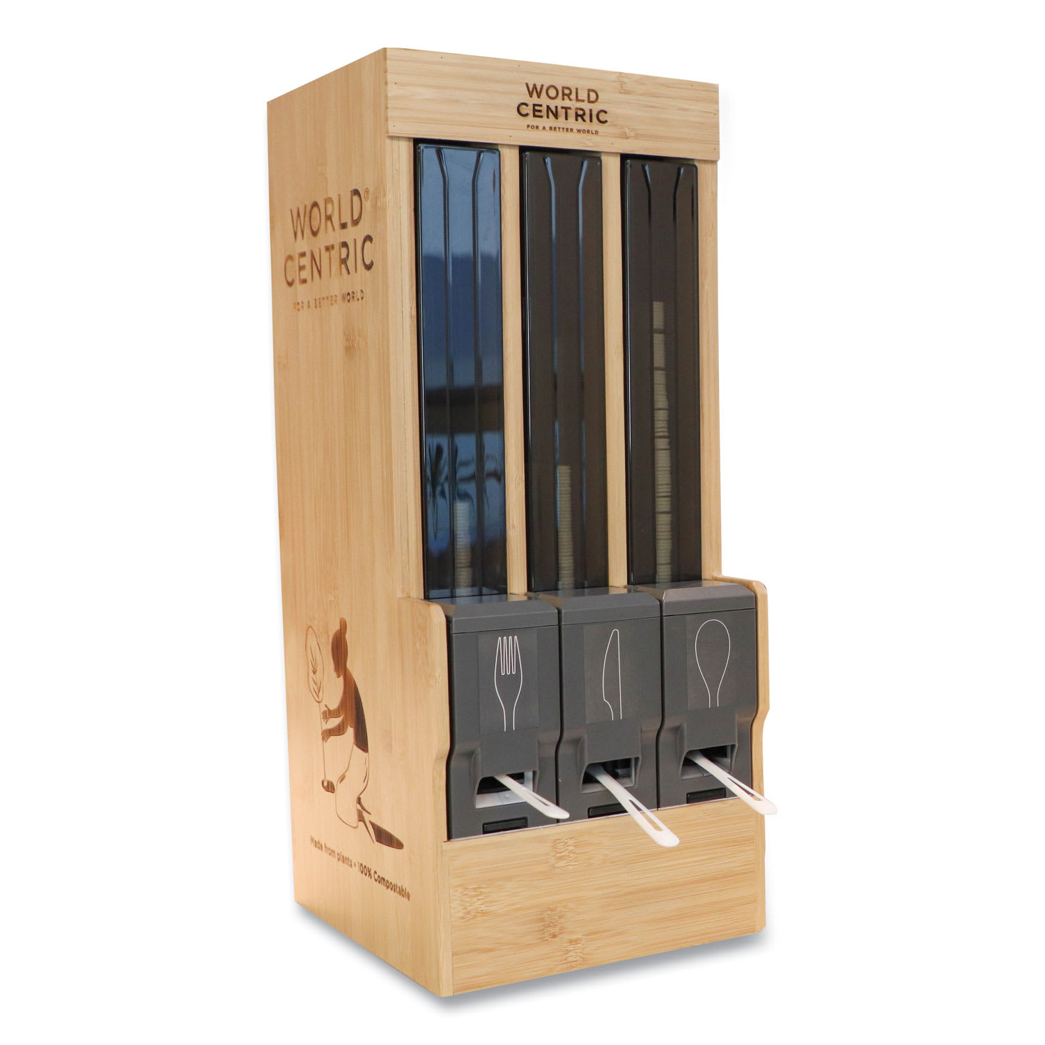 World Centric WORDPBAFKS Cutlery Dispenser, Holds Forks/Knives/Spoons, 10.2 x 8.5 x 21.1, Natural