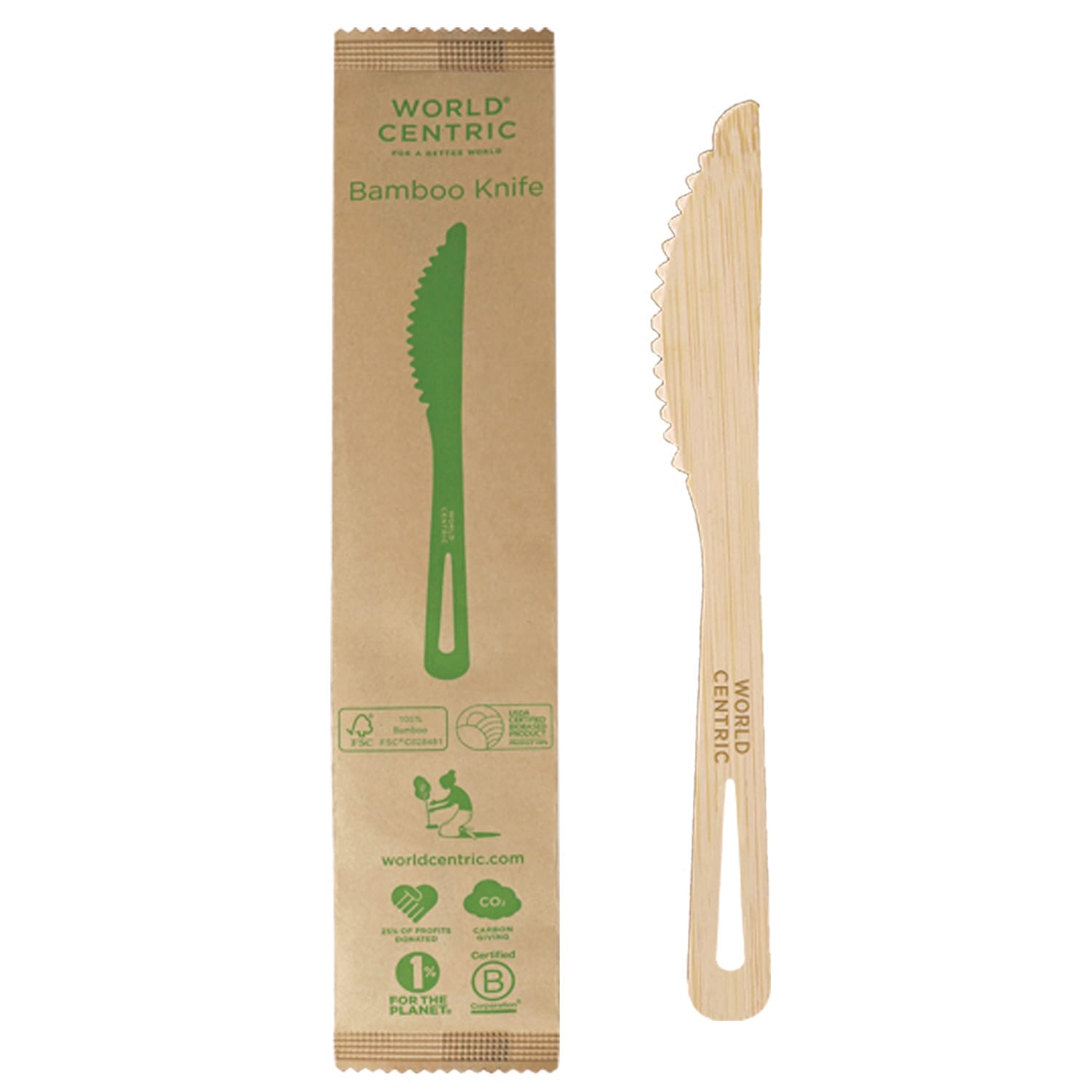 World Centric WORKNBBI Bamboo Cutlery, Knife, Paper, Natural, 750/Carton