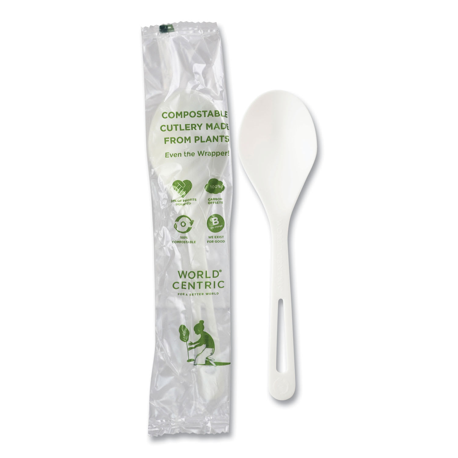 World Centric WORSOPSI TPLA Wrapped Cutlery, Soup Spoon, Plastic, Light Beige, 750/Carton