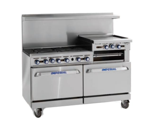 Imperial IR-6-G24 Pro Series 60" LP Gas Range with 6 Burners, 24" Griddle, Stainless Steel