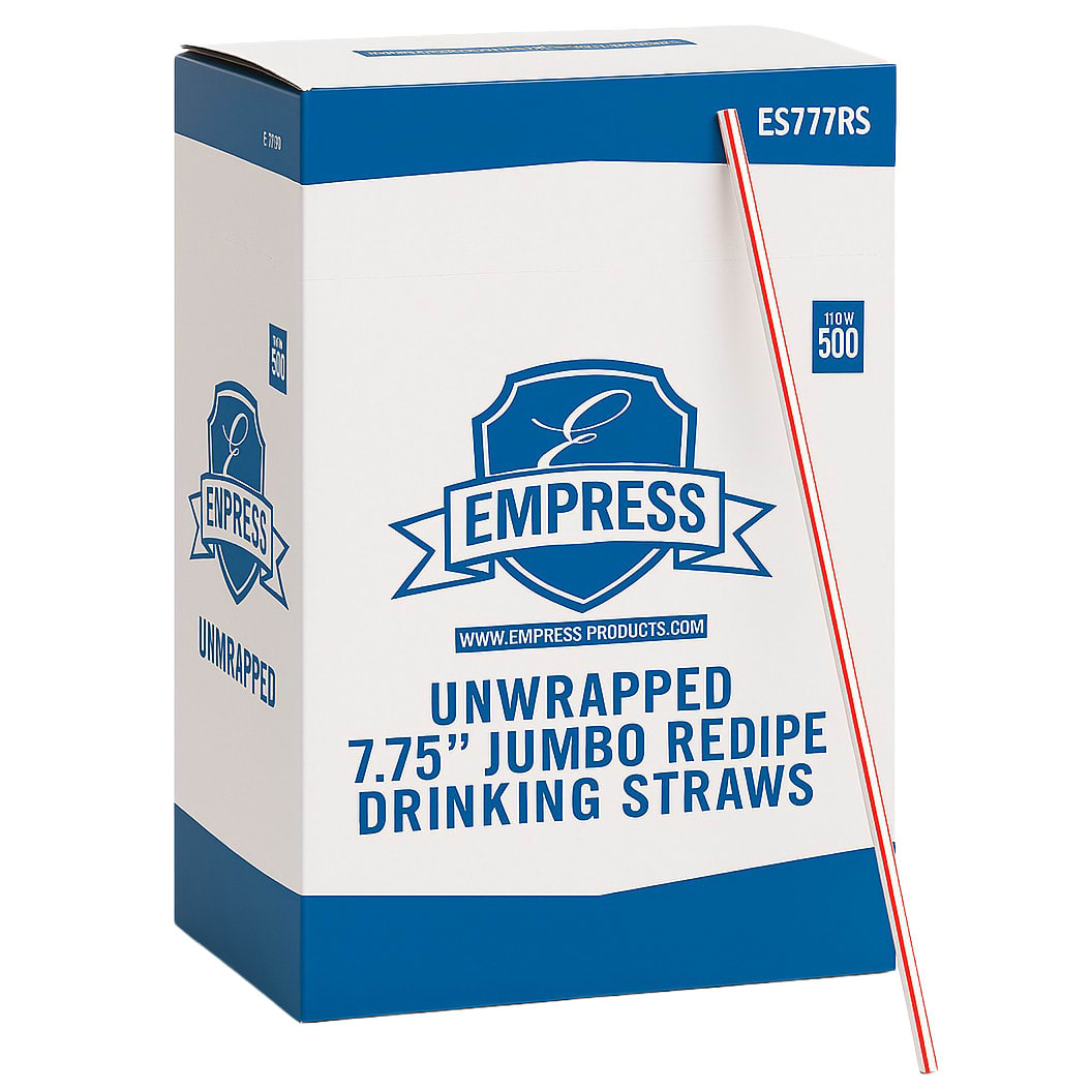 Outlet Empress ESJ775RS 7-3/4" Unwrapped Jumbo Straw, Red/White Striped