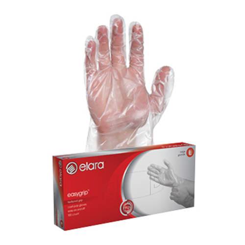 Elara FCPT101 easygrip Small Clear Poly Disposable Gloves, Powder-Free, 1000/CS