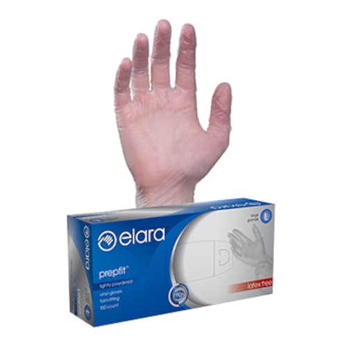 Elara FVP202 prepfit Medium Clear Vinyl Disposable Gloves, Powder-Free, 1000/CS