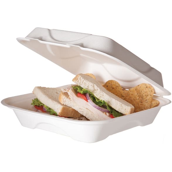 Eco-Products EP-HC91 9"X9"X3" Bagasse To-Go Container, White