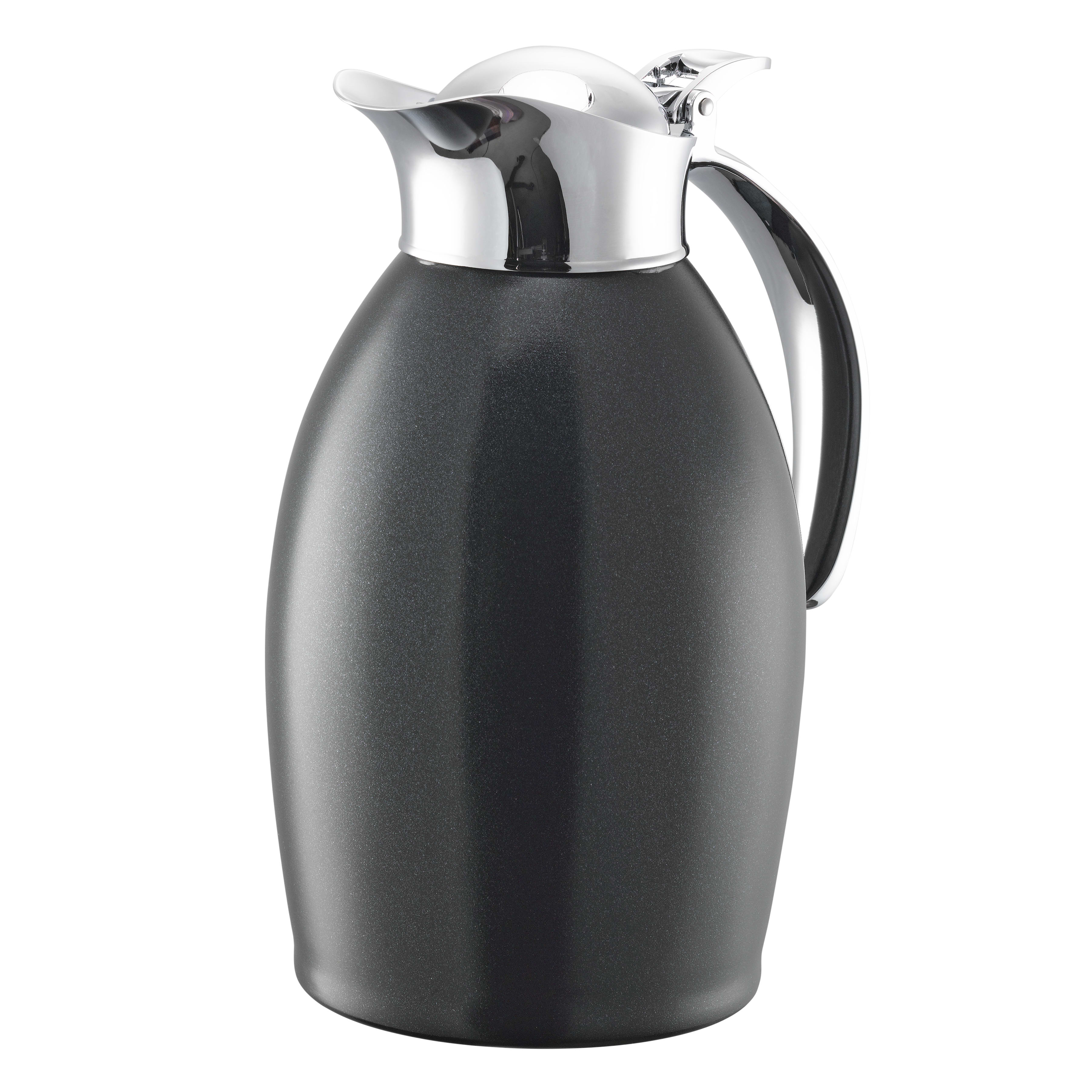 Service Ideas NIC10BSBL Nicollet Series 1-Liter Stainless Vacuum Insulated Carafe with Flip-Top Lid in Radiant Black