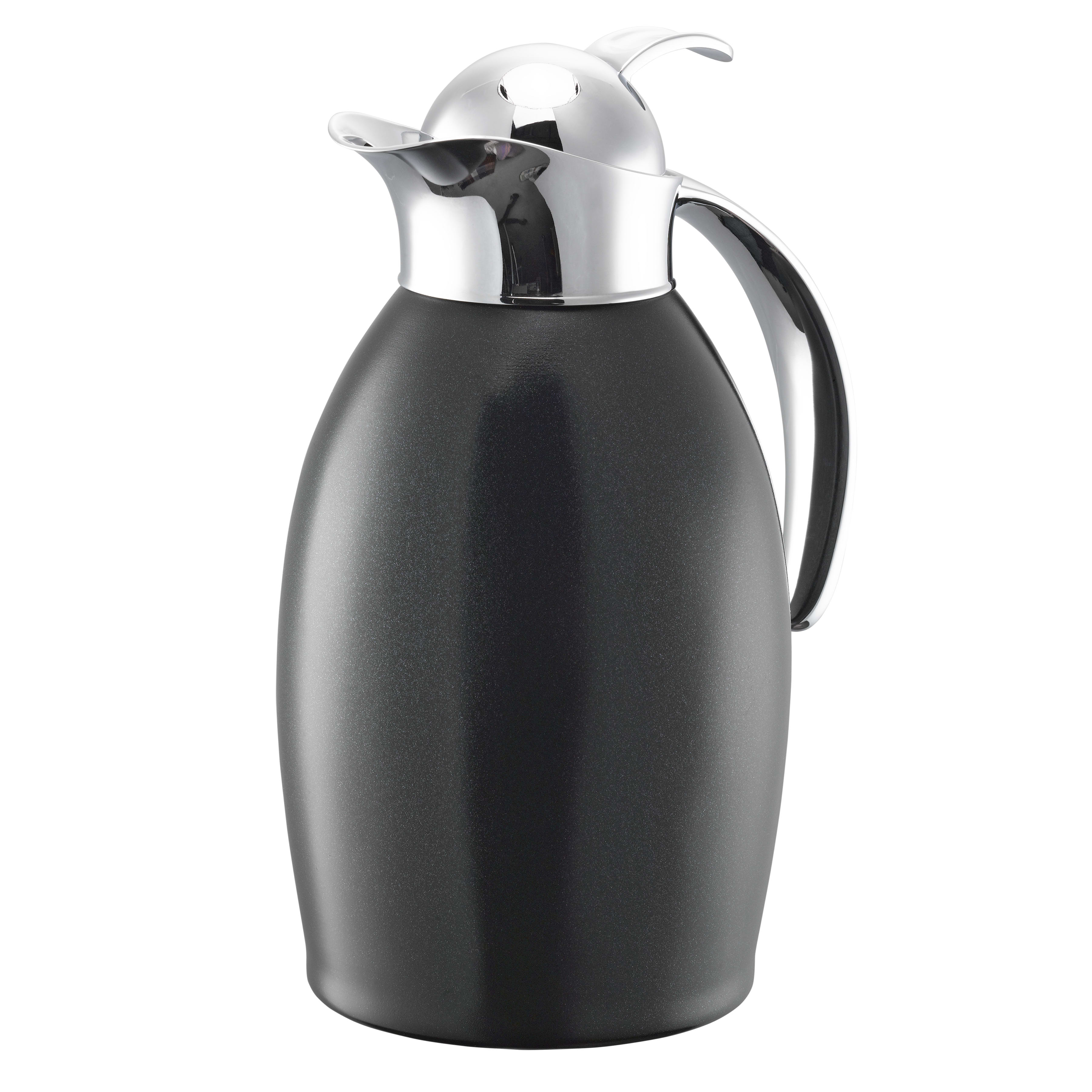 Service Ideas NIC10BSPBBL Nicollet Series 1-Liter Stainless Vacuum Insulated Carafe with Push Button Lid in Radiant Black