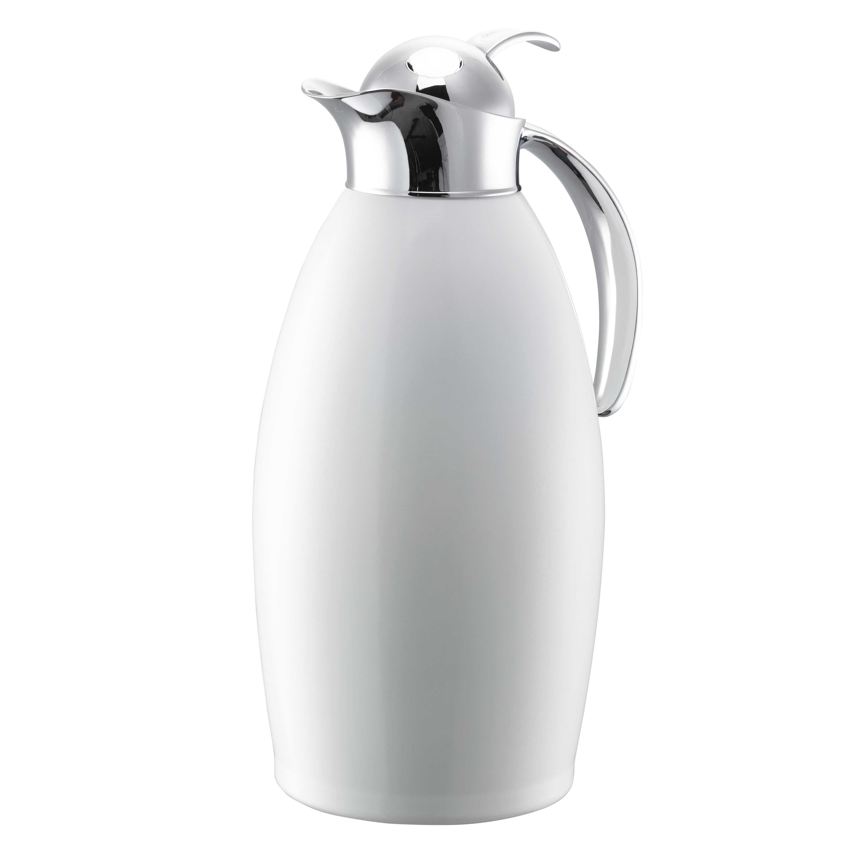 Service Ideas NIC15BSPBWH Nicollet Series 1.5-Liter Stainless Vacuum Insulated Carafe with Push Button Lid in Radiant White