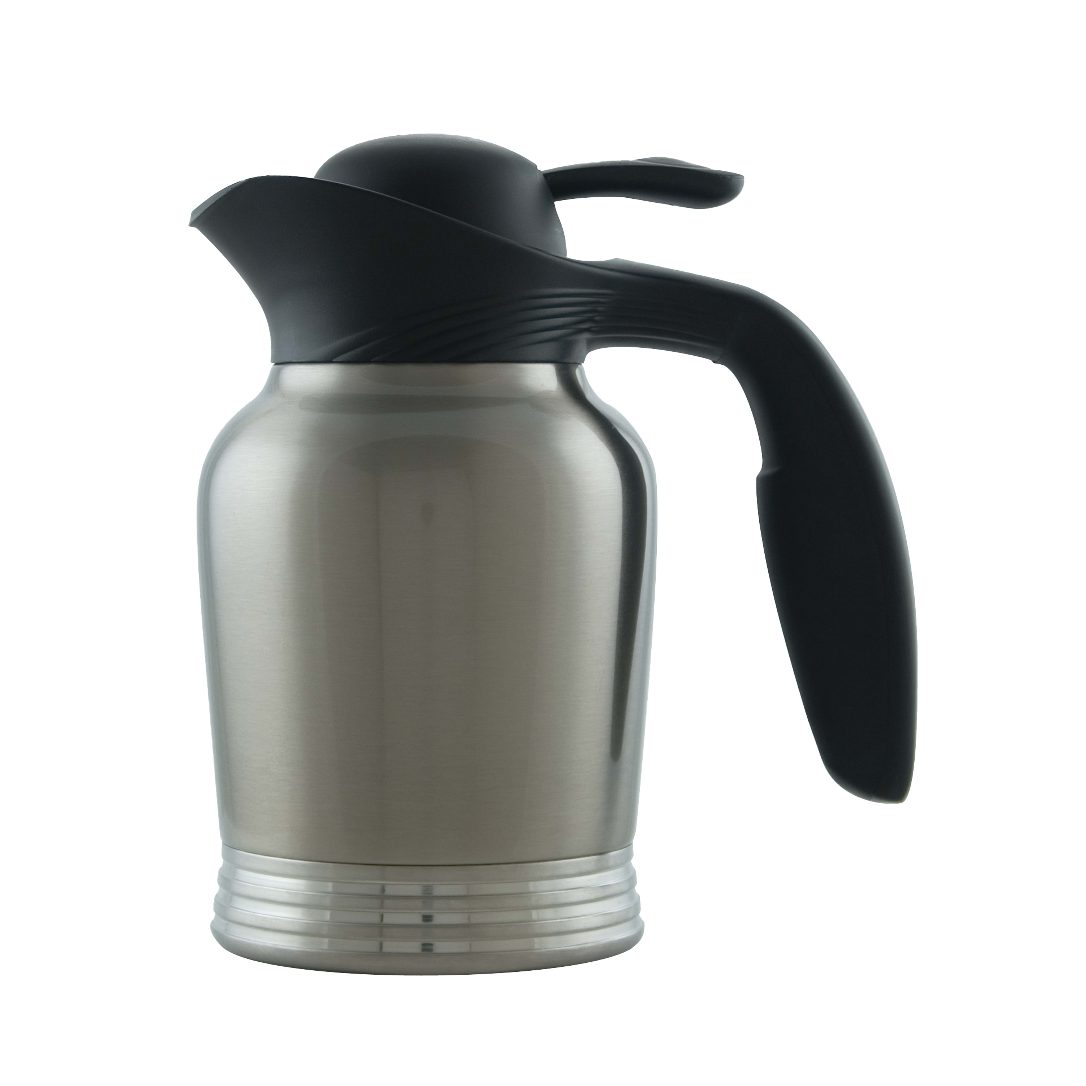 Service Ideas 10-00006-000 Ergoserv® 0.6-Liter Stainless Vacuum Insulated Carafe With Push Button Lid In Brushed Stainless And Black