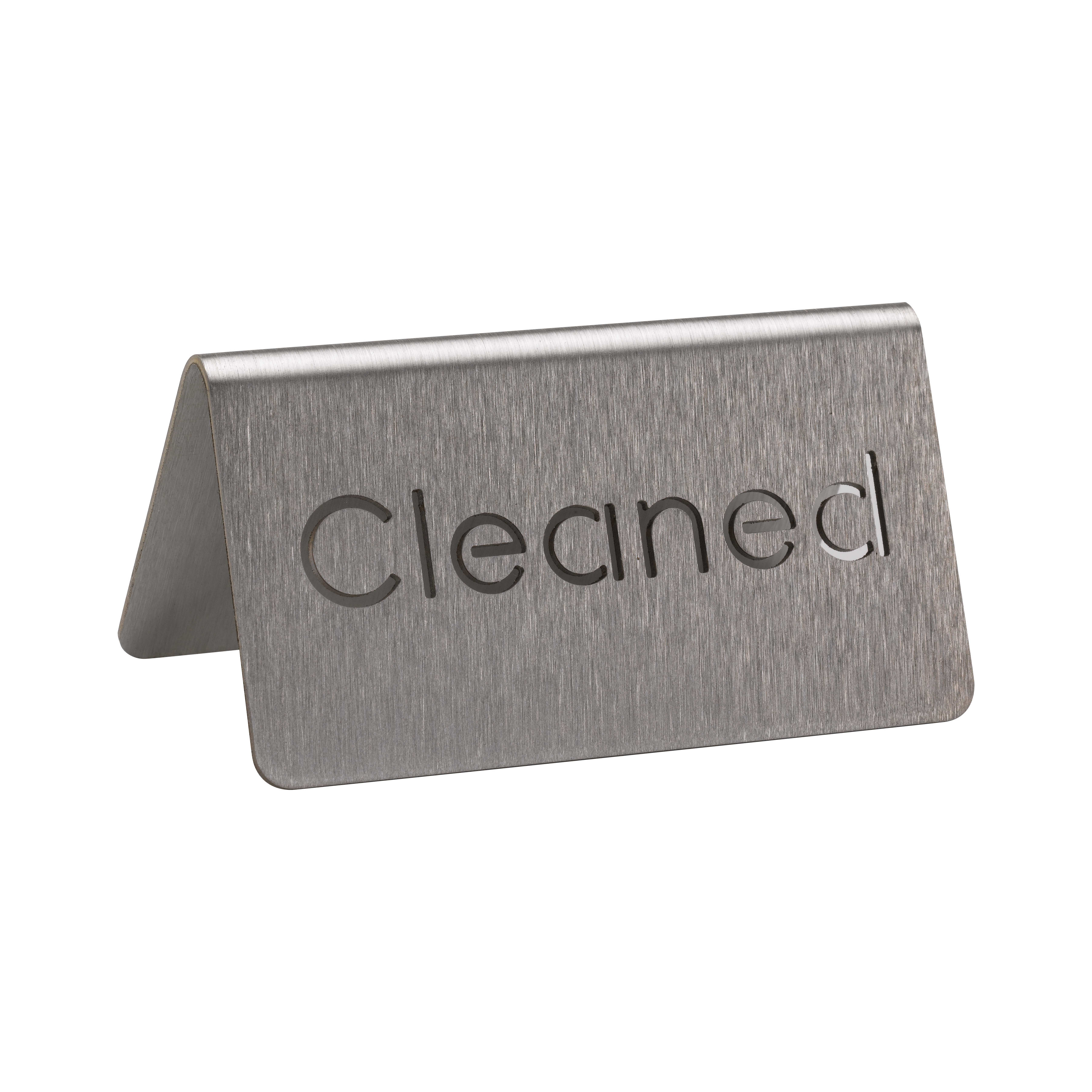 Service Ideas 1C-BF-CLEANED-MOD Laser Cut Id "Cleaned" Table Tent In Brushed Stainless