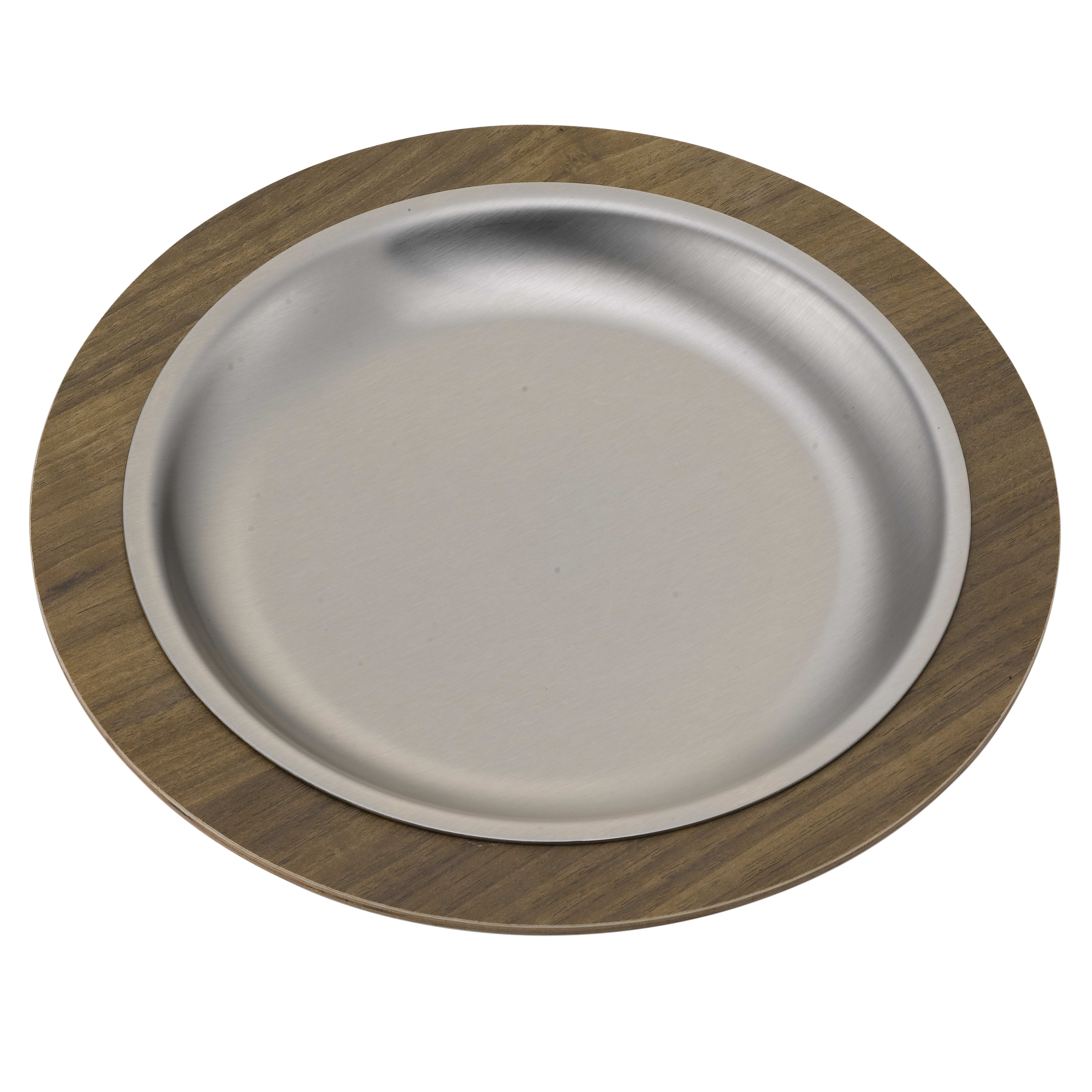 Service Ideas RT701DWC Round Thermo-Plate® Platter Small Holder In Dark Wood + Stainless Insert