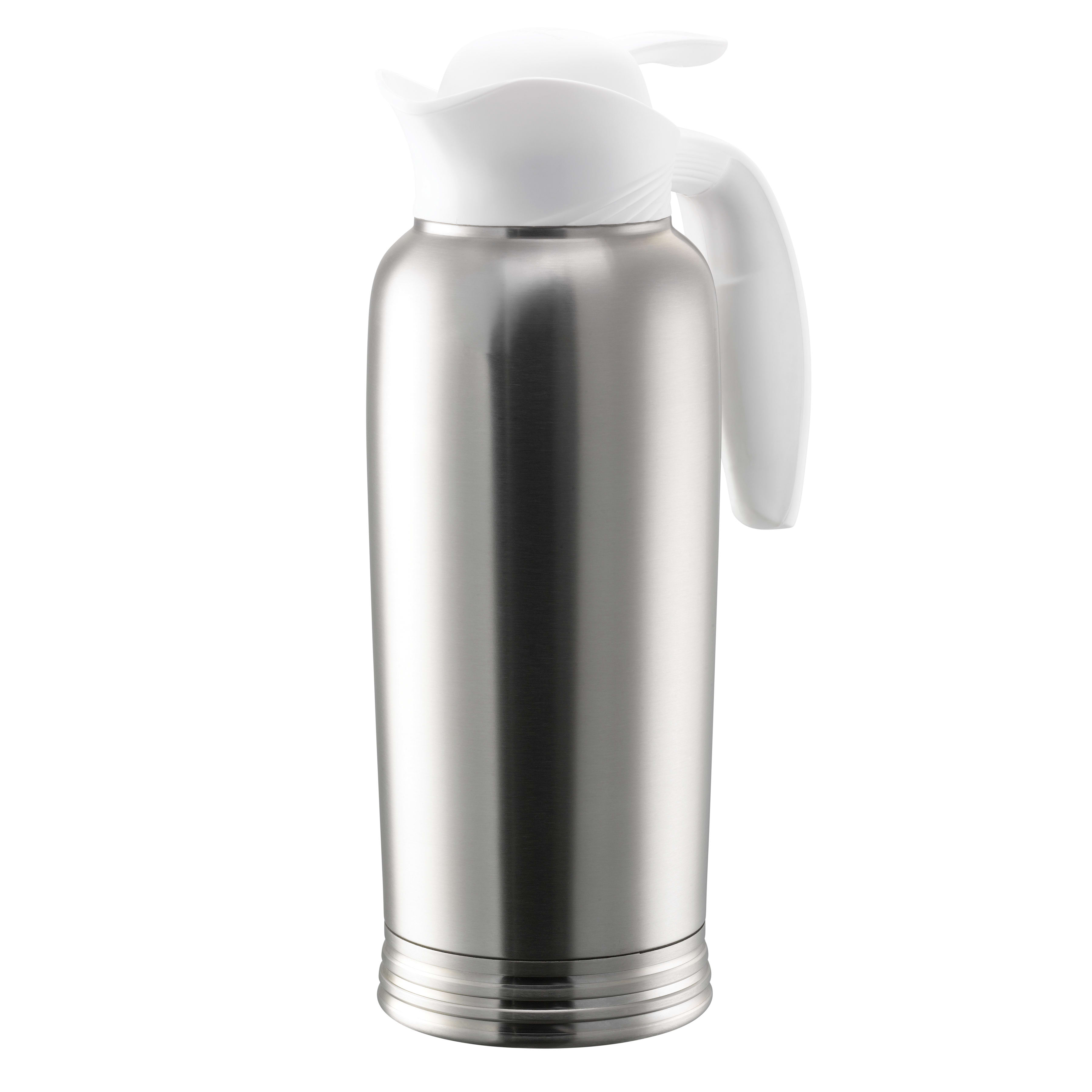 Service Ideas 10-00744-WH0 Ergoserv® 1-Liter Stainless Vacuum Insulated Creamer With Push Button Lid In Brushed Stainless And White