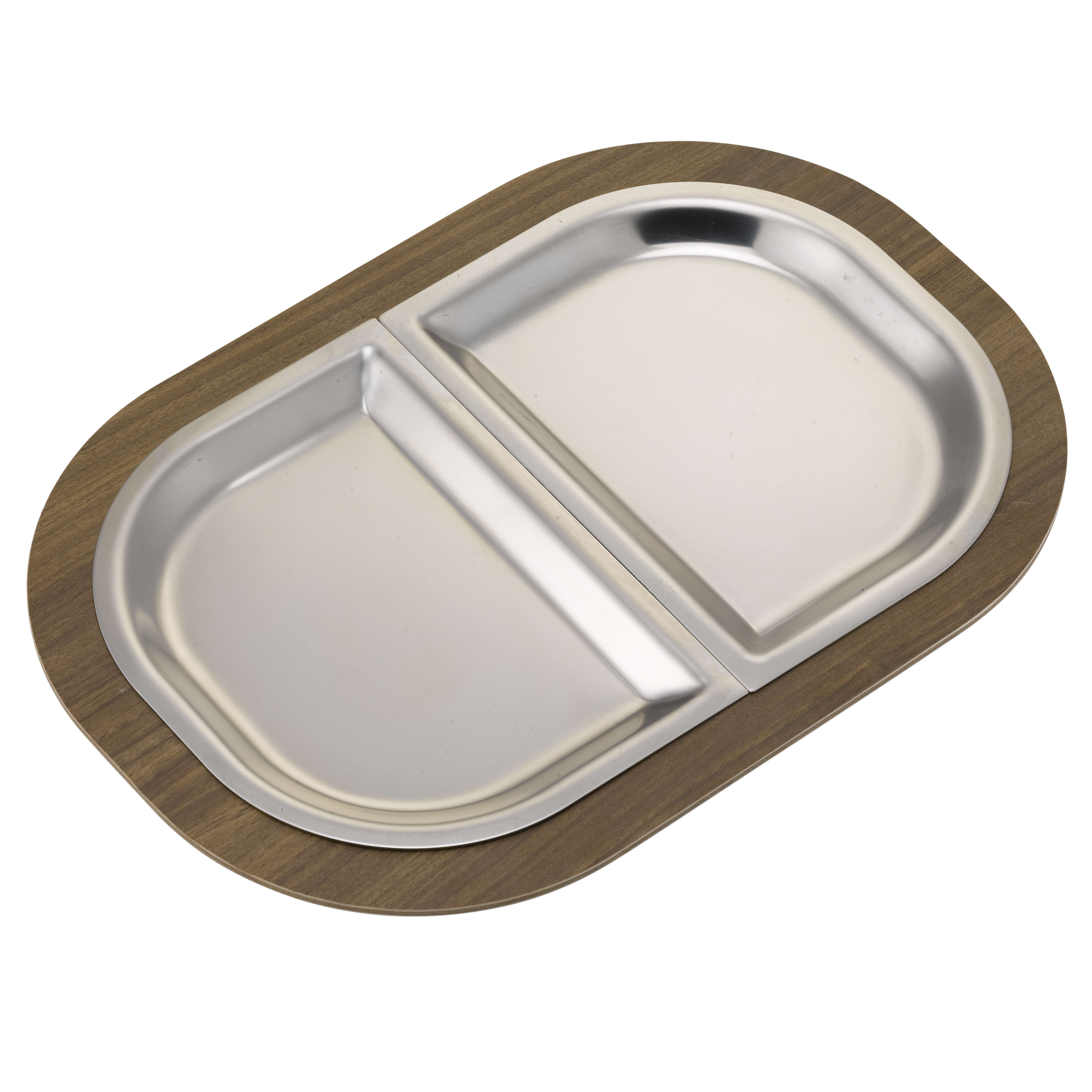 Service Ideas LO125DWC Original Thermo-Plate® Platter Large Holder In Dark Wood + Stainless Half Inserts