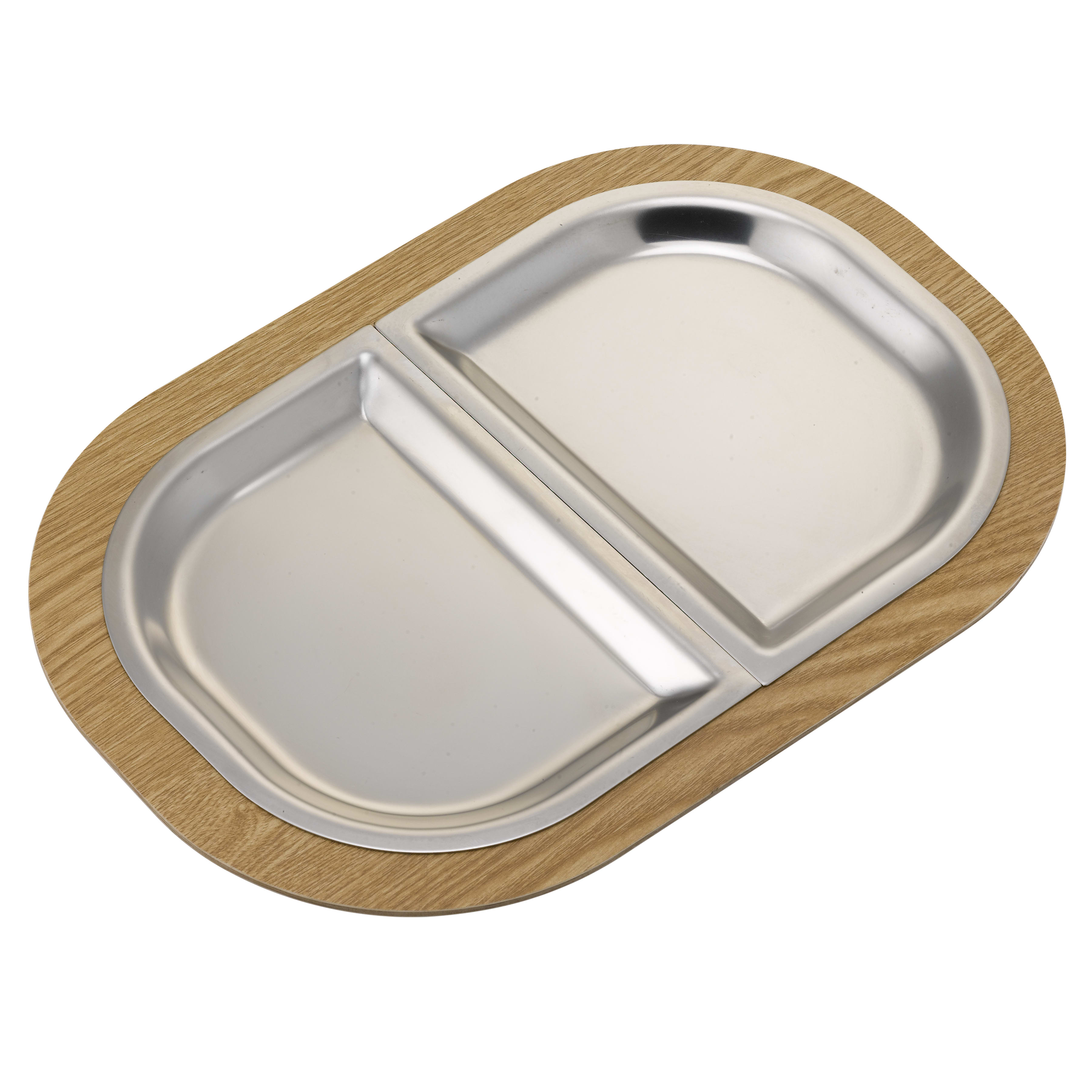 Service Ideas LO125LWC Original Thermo-Plate® Platter Large Holder In Light Wood + Stainless Half Inserts