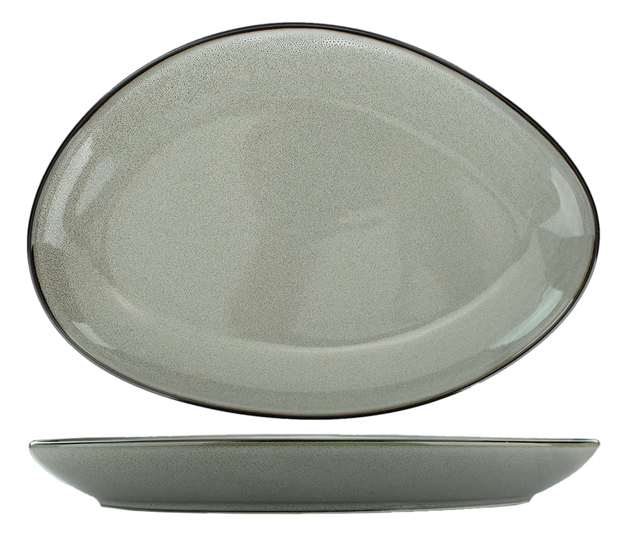 International Tableware LU-139-AS Luna™ Stoneware Ash Platter 13-1/4" x 9-1/4" x 1-1/2"