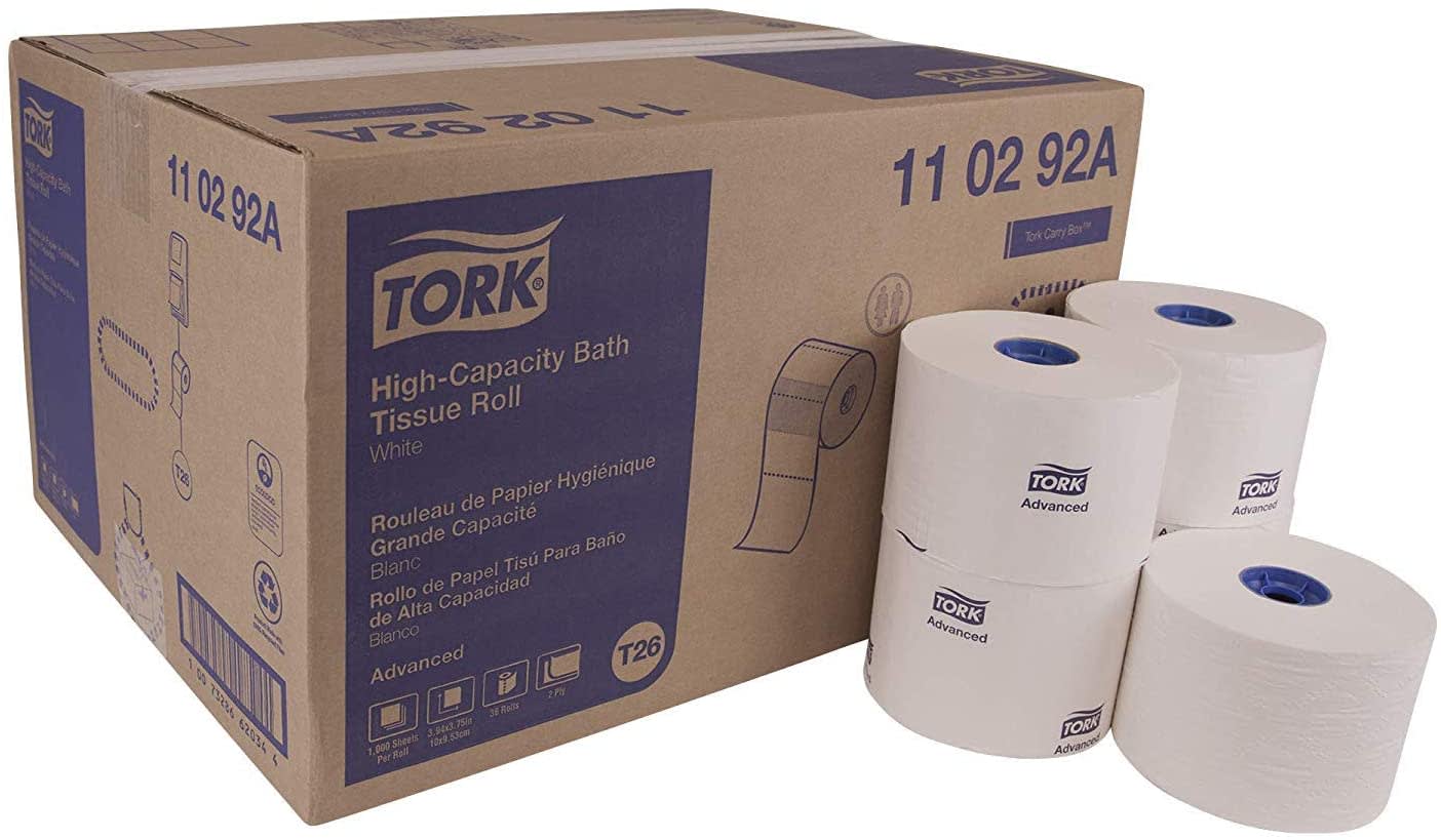 Tork 110292A Recycled Fibers Paper Tissue Roll 2 Ply, White, 1000 Sheet 36/Case