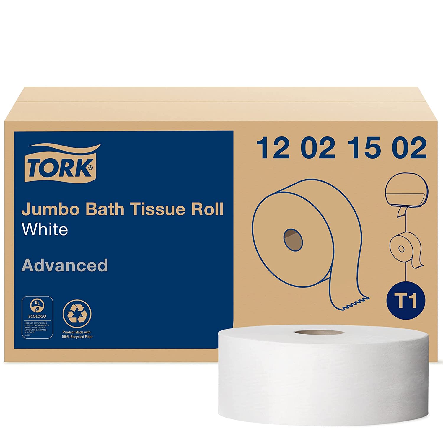 Tork 12021502 Paper Tissue Roll, White, 3.55" x 1600' White 6/Case