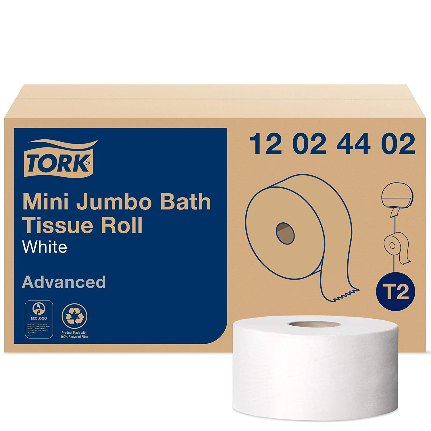 Tork 12024402 Mini Jumbo Toilet Paper Roll 2 Ply, White 12/Case