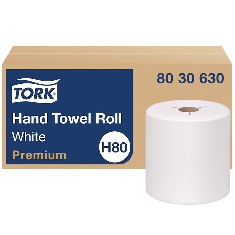 Tork 8030630 H80 Premium Paper Hand Towel Roll 1-Ply 8"X600' White 6/Case