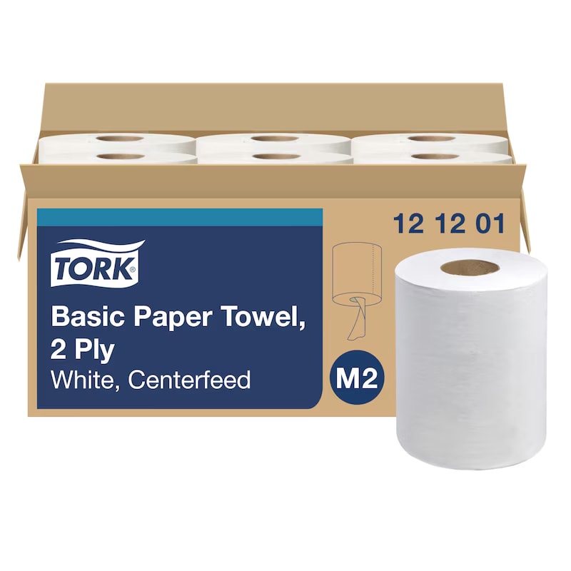 Tork 121201 Basic Centerfeed Paper Wiper 2-Ply 9"X590' White 6/Case