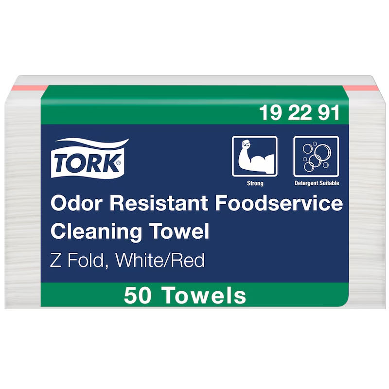 Tork 192291 Odor Resistant Foodservice Cleaning Towel White And Red 200/Case