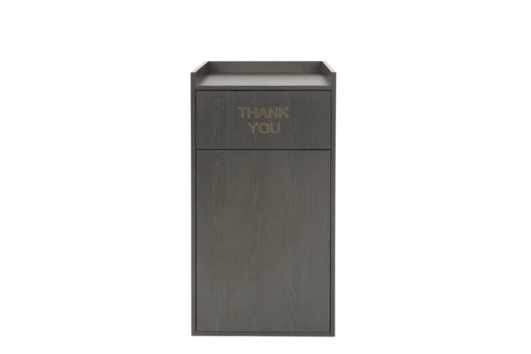 Alpine Industries ALP476-BLK 40-Gallon Waste Container Enclosure, Black Wood, w/ Swing Door and Tray Shelf