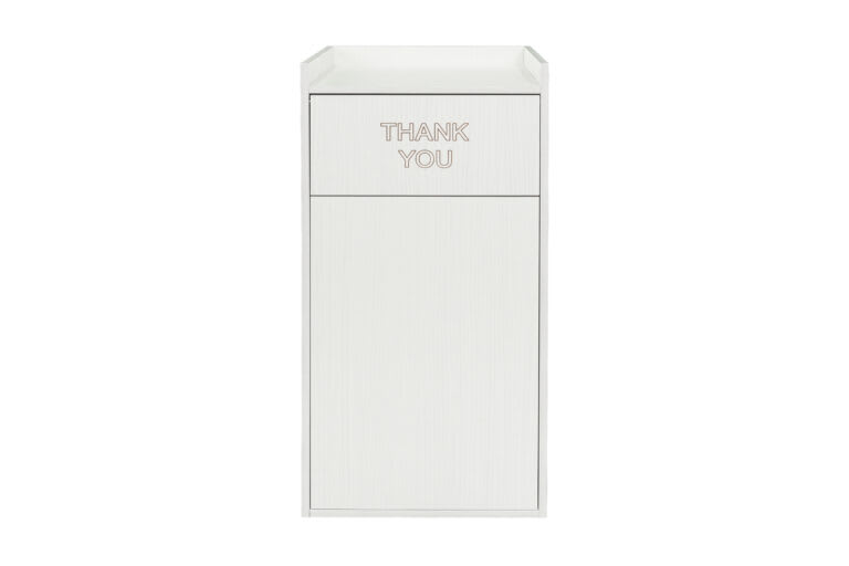 Alpine Industries ALP476-WHI 40-Gallon Waste Container Enclosure, White Wood, w/ Swing Door and Tray Shelf