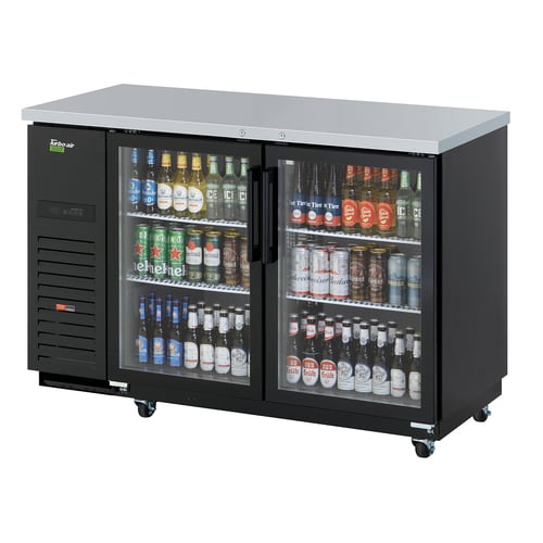 Turbo Air TBB-2SGD-N Super Deluxe 58" Black Counter Height Back Bar Cooler with Two Swing Glass Doors