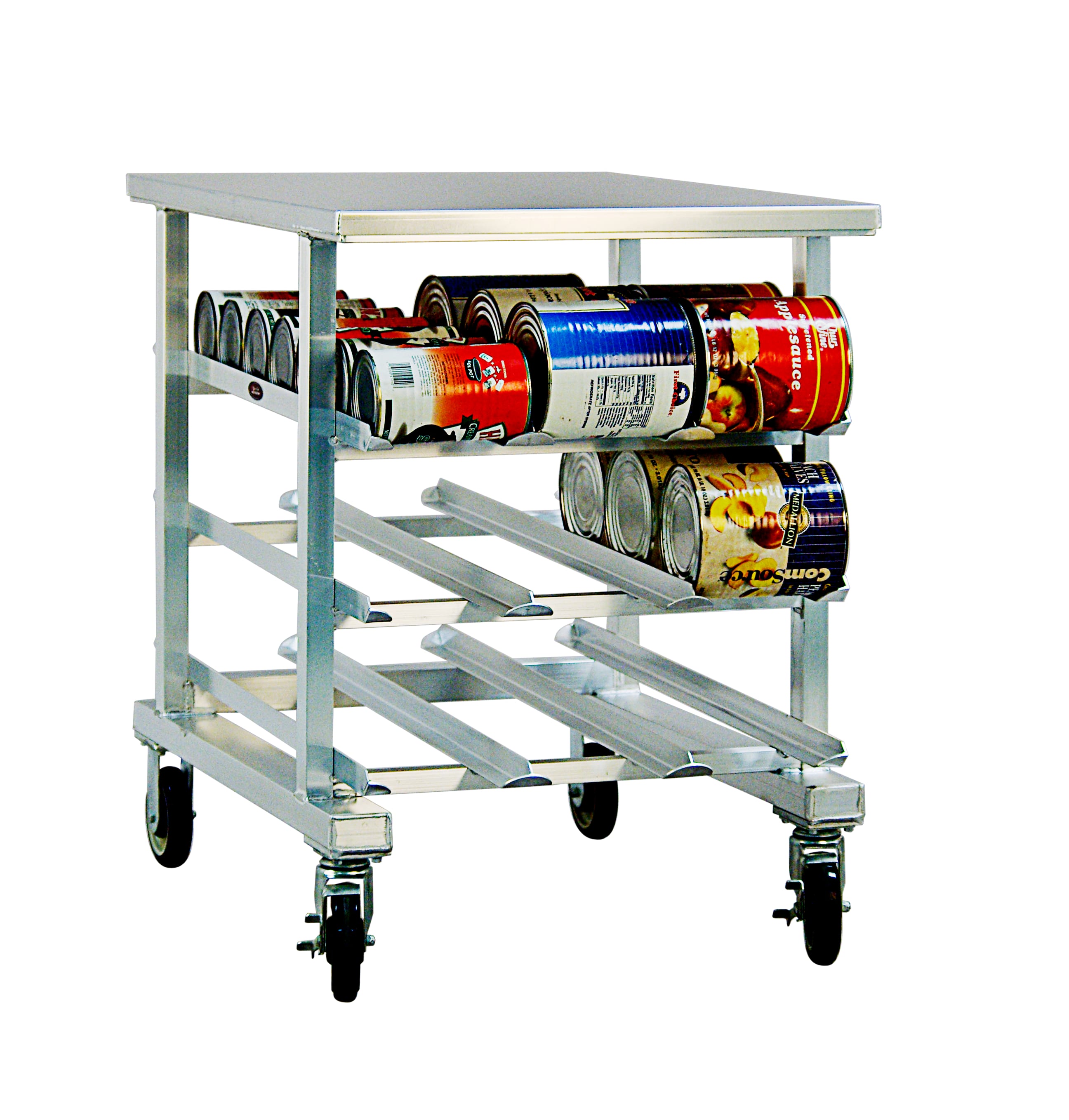 New Age Industrial 1236 Heavy Duty Welded Aluminum Under-Counter-Height Mobile Can Rack With Aluminum Worktop