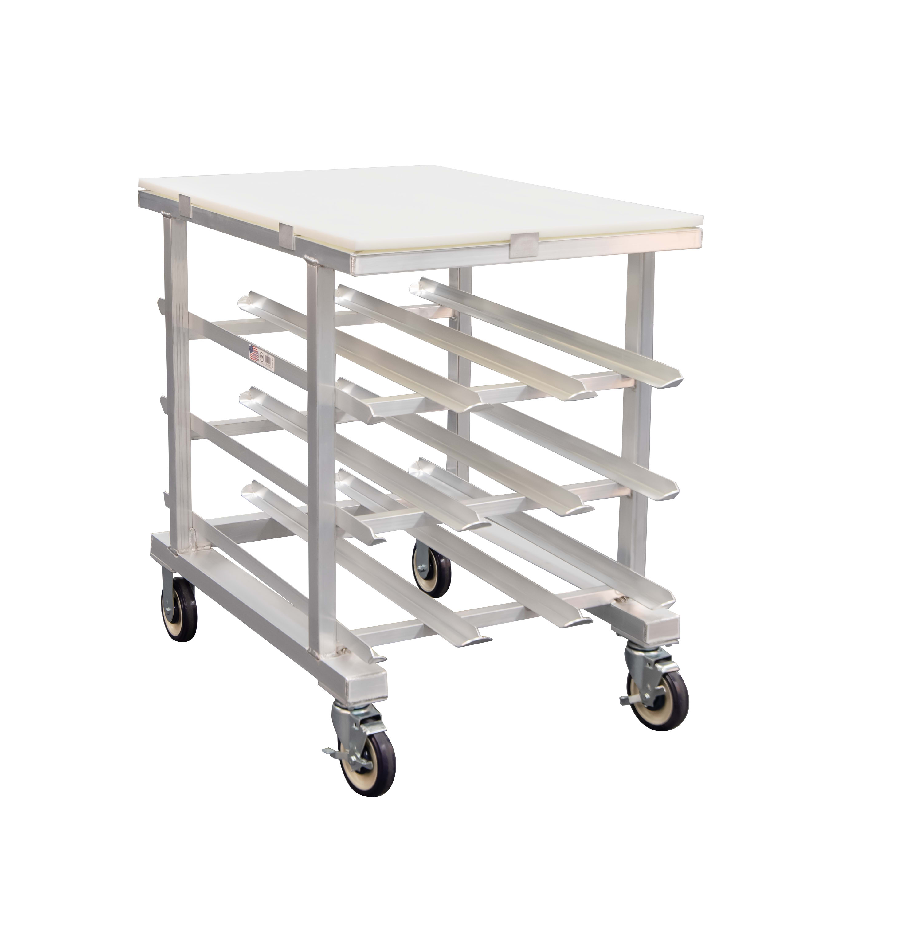 New Age Industrial 1237 Heavy Duty Welded Aluminum Under-Counter-Height Mobile Can Rack With Removable HDPE Worktop