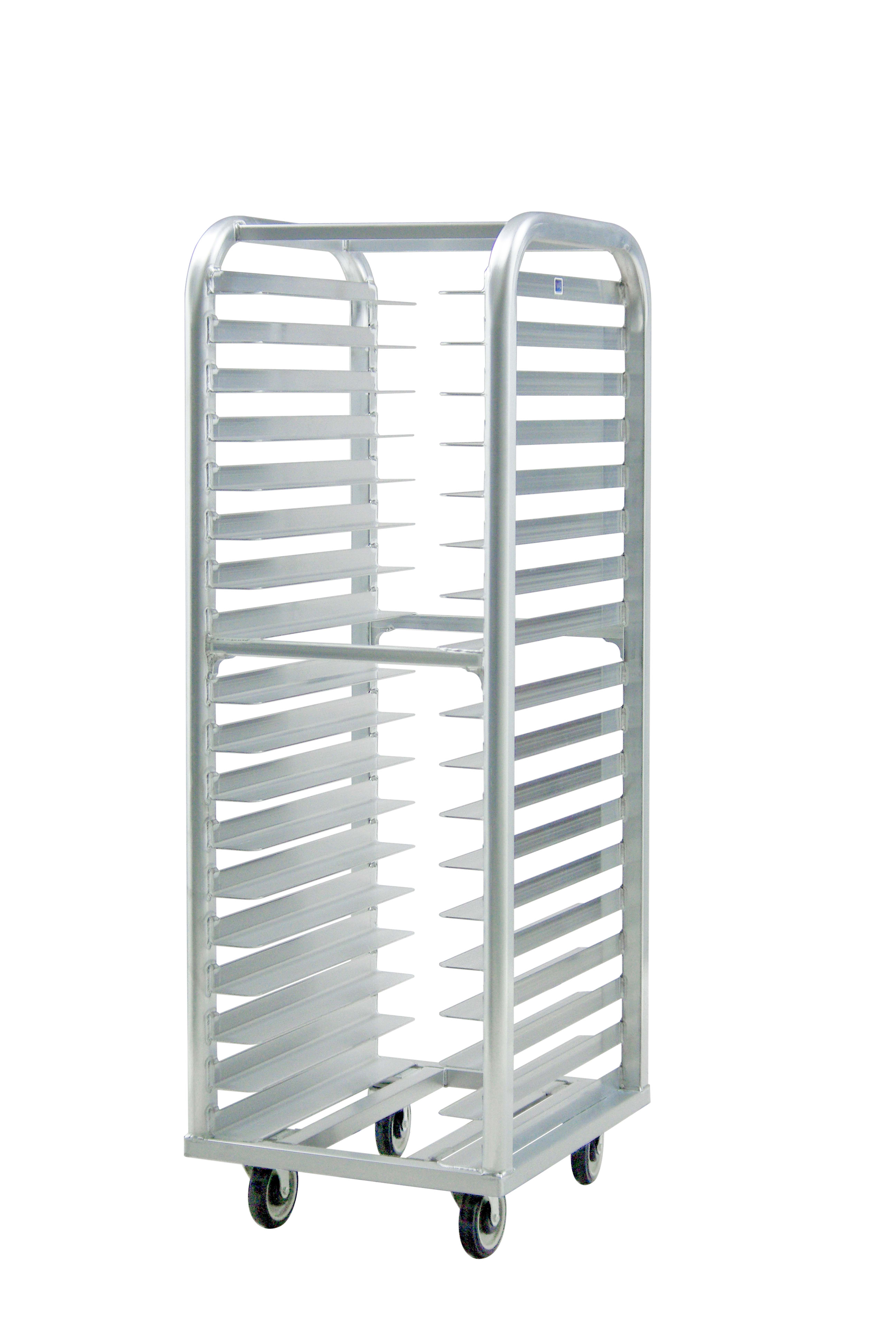 New Age Industrial 4338 Mobile Heavy Duty Lifetime Series Welded Aluminum Full-Size End-Loading Universal Wide Angle Roll-In Pan Rack
