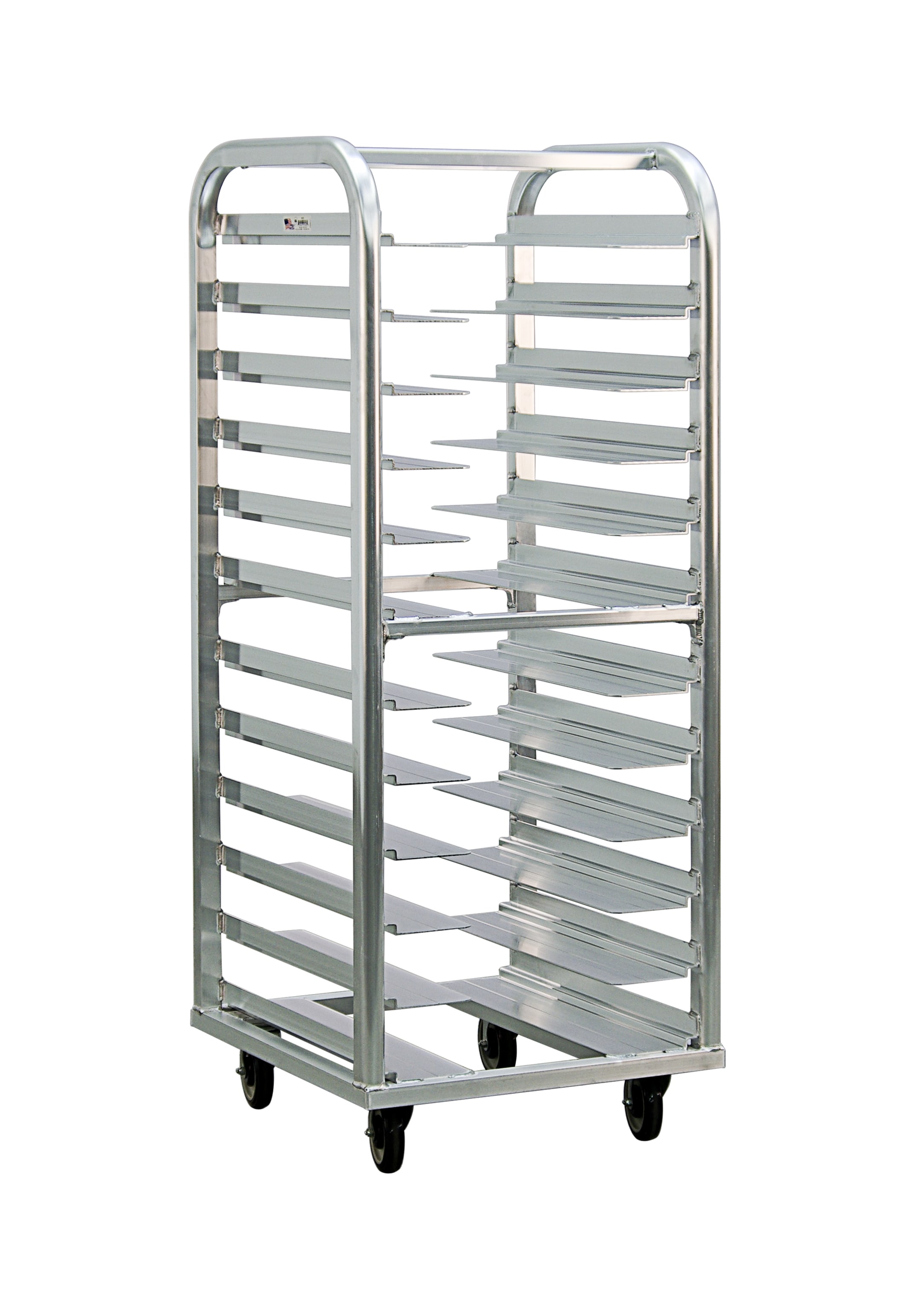 New Age Industrial 4635 Mobile Heavy Duty Lifetime Series Welded Aluminum Full-Size End-Loading Universal Roll-In Pan Rack with Stepped-Angles