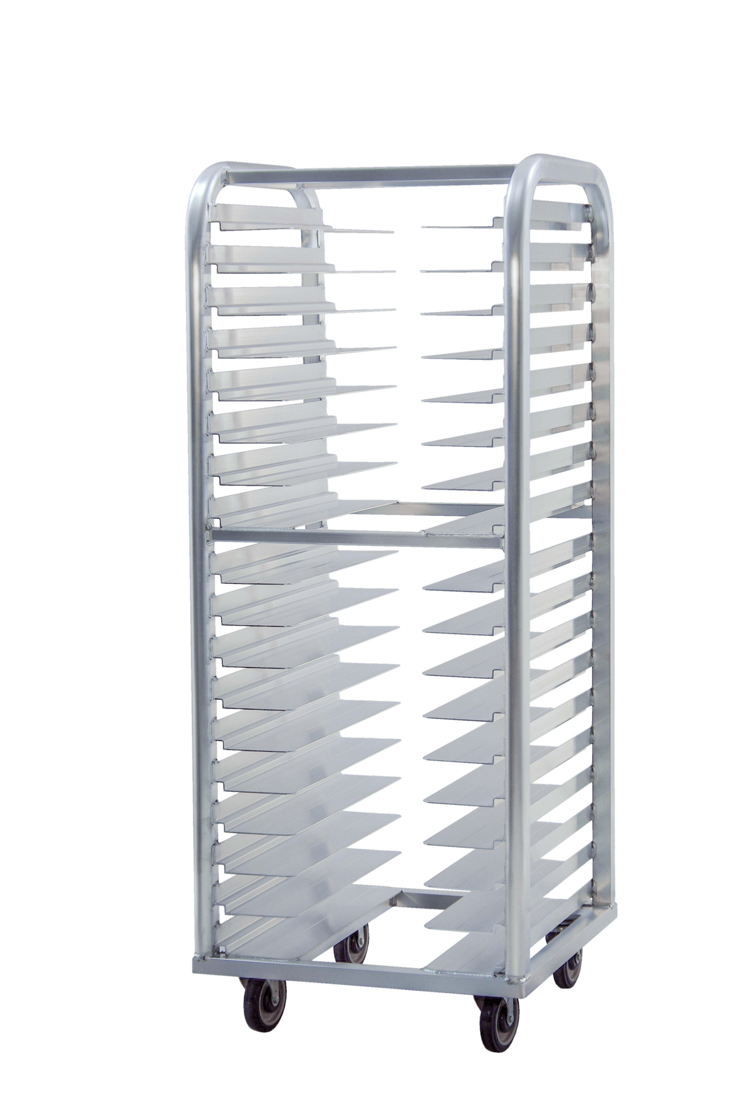 New Age Industrial 4637 Mobile Heavy Duty Lifetime Series Welded Aluminum Full-Size End-Loading Universal Roll-In Pan Rack with Stepped-Angles